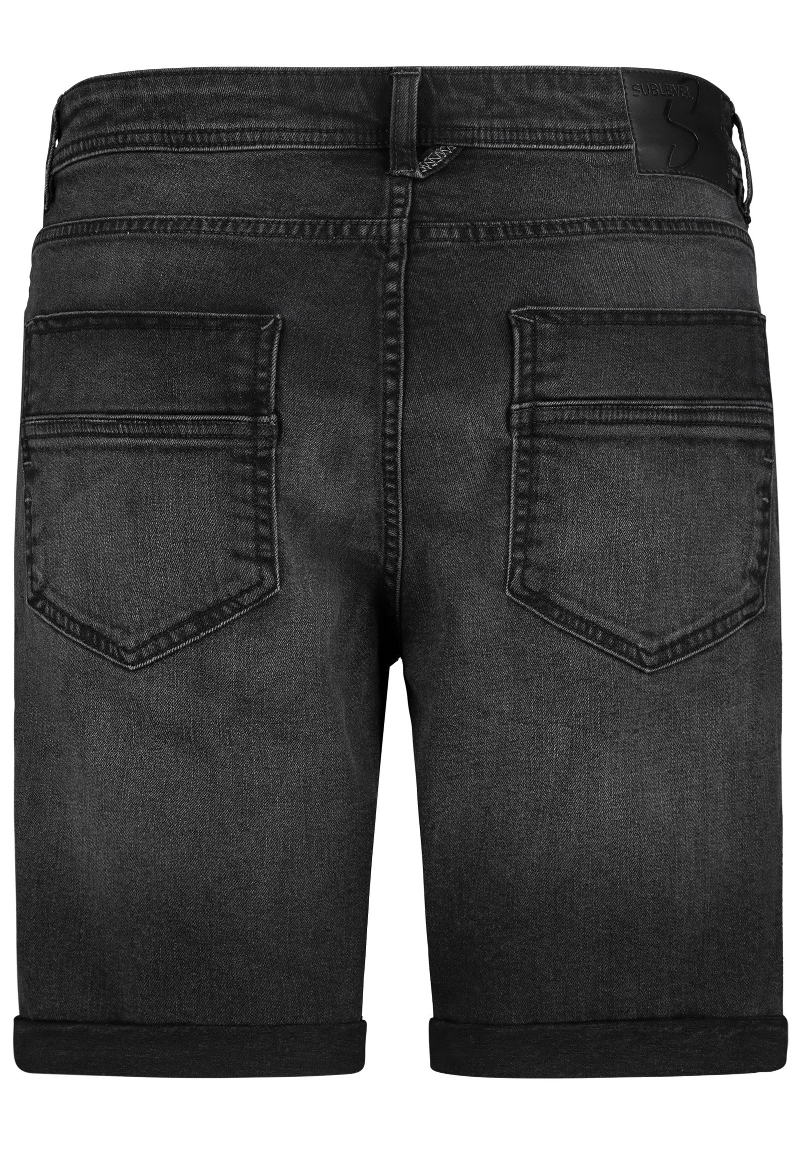 SUBLEVEL Jeansshorts im 5-Pocket-Style mit Aufschlag für Herren Baumwolle Normal Fit unifarben atmungsaktiv Knopfleiste
