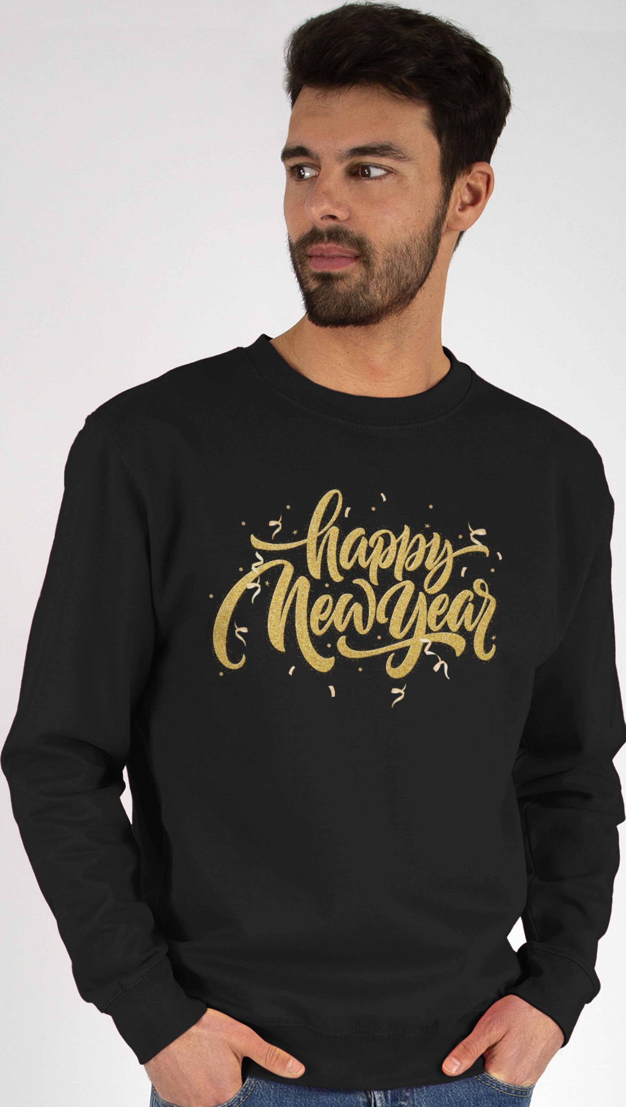 Shirtracer Sweatshirt Happy New Year Erwachsene Schwarz Silvester 1 (1-tlg)