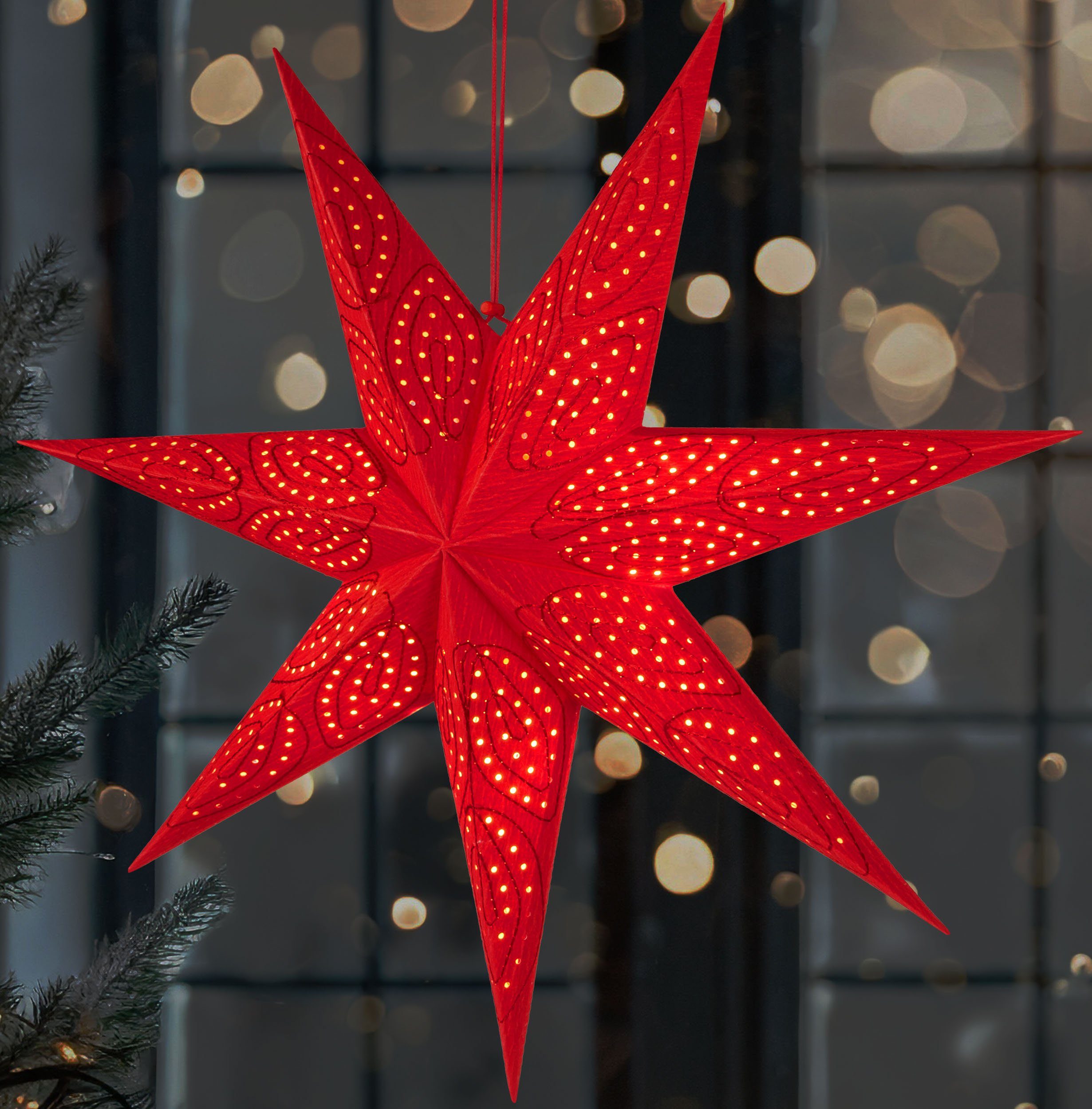 BRUBAKER LED Stern 60 cm Papier Weihnachtsstern zum Aufhängen - LED  Adventsstern, Hängender Leuchtstern - Beleuchtbar mit Batterie, LED fest  integriert, Warmweiß, Weihnachtsdeko für Fenster - 3D Papierstern mit Timer -Funktion