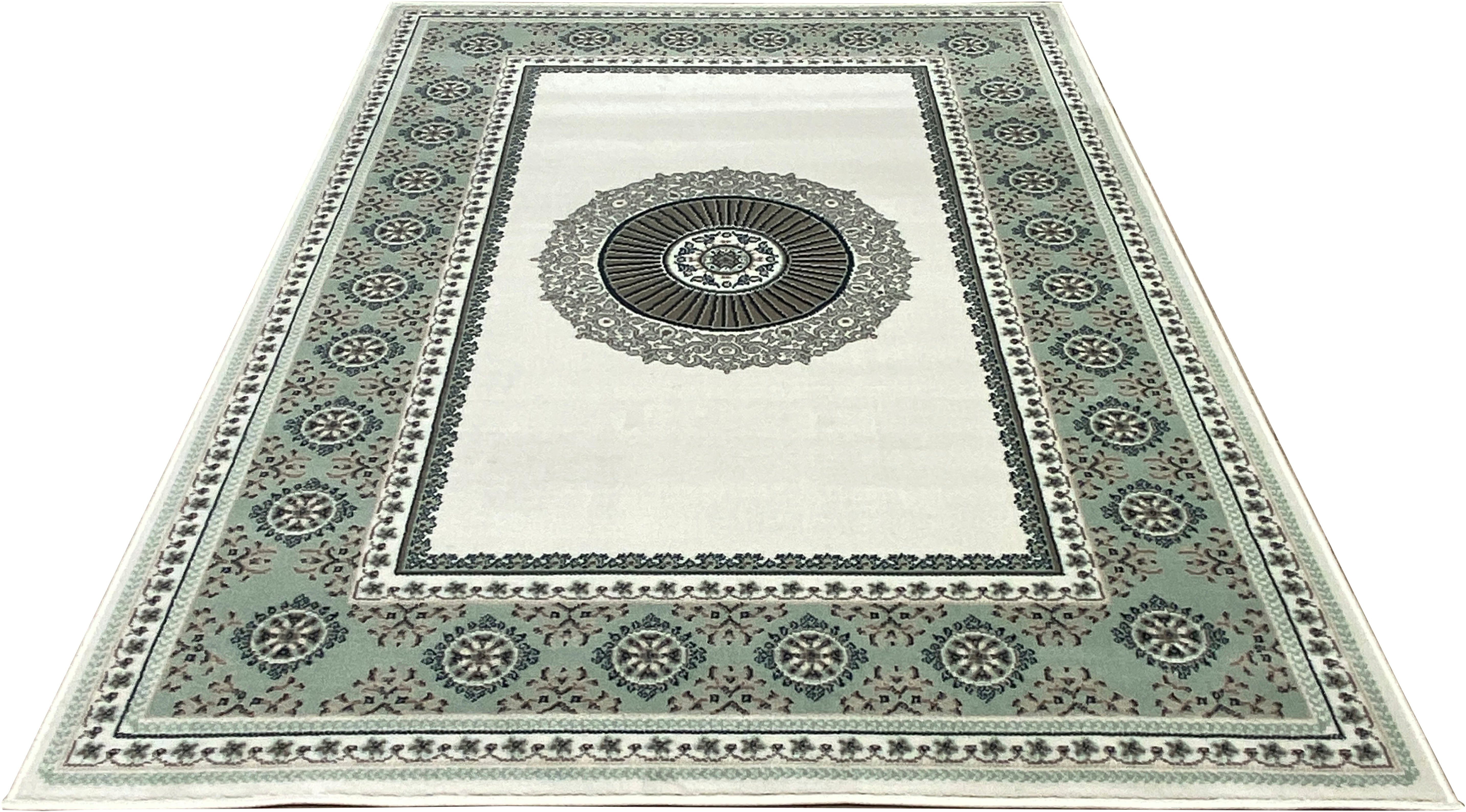 Teppich Shari, Home affaire, rechteckig, Höhe: 7 mm, Orient-Optik, mit Bordüre, Teppich, Kurzflor, Weich, Pflegeleicht grün | Kurzflor-Teppiche