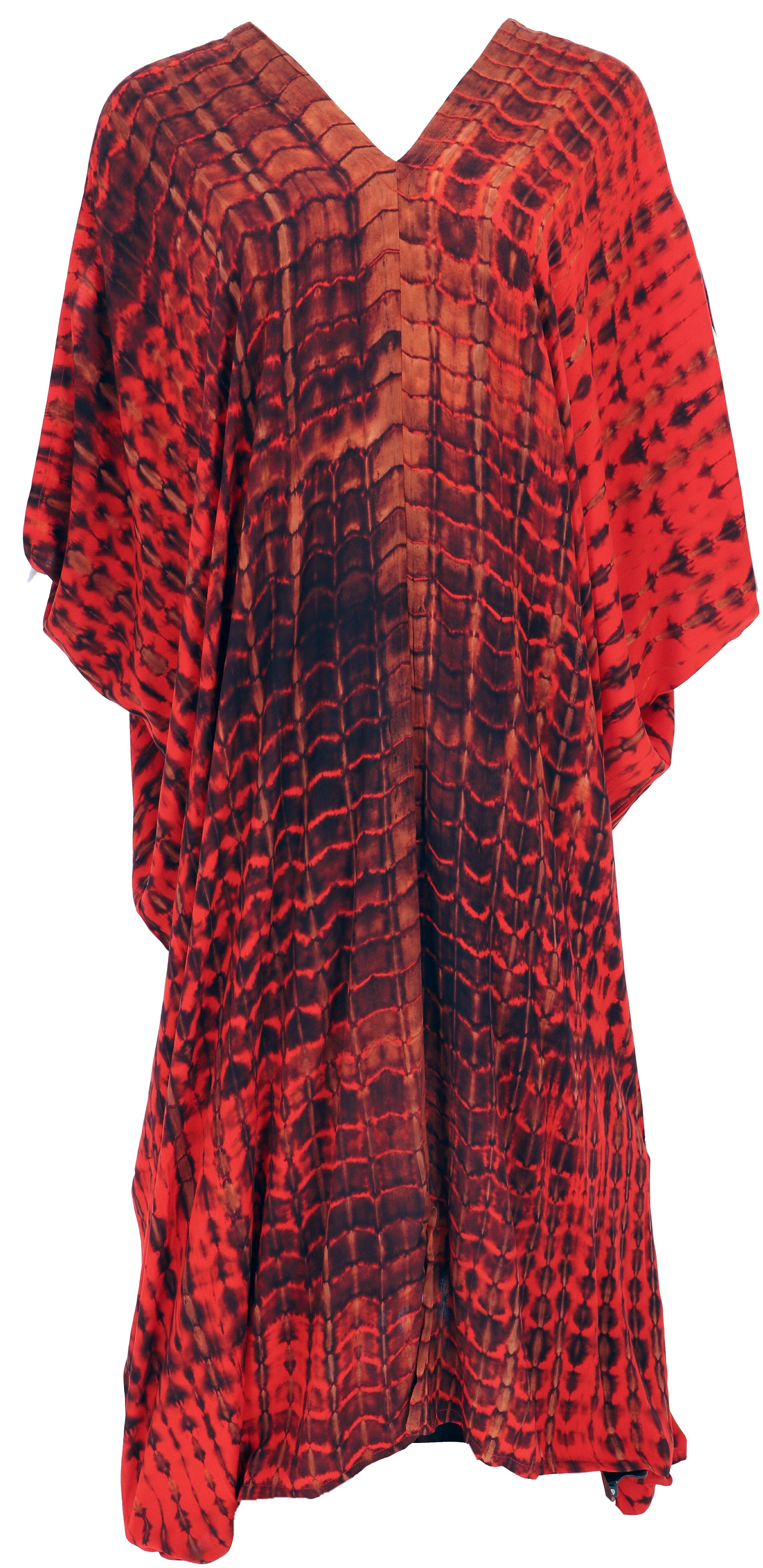 Guru-Shop Bekleidung Kaftan, rot oversize Batik Midikleid Strandkleid.. Batikkleid, alternative