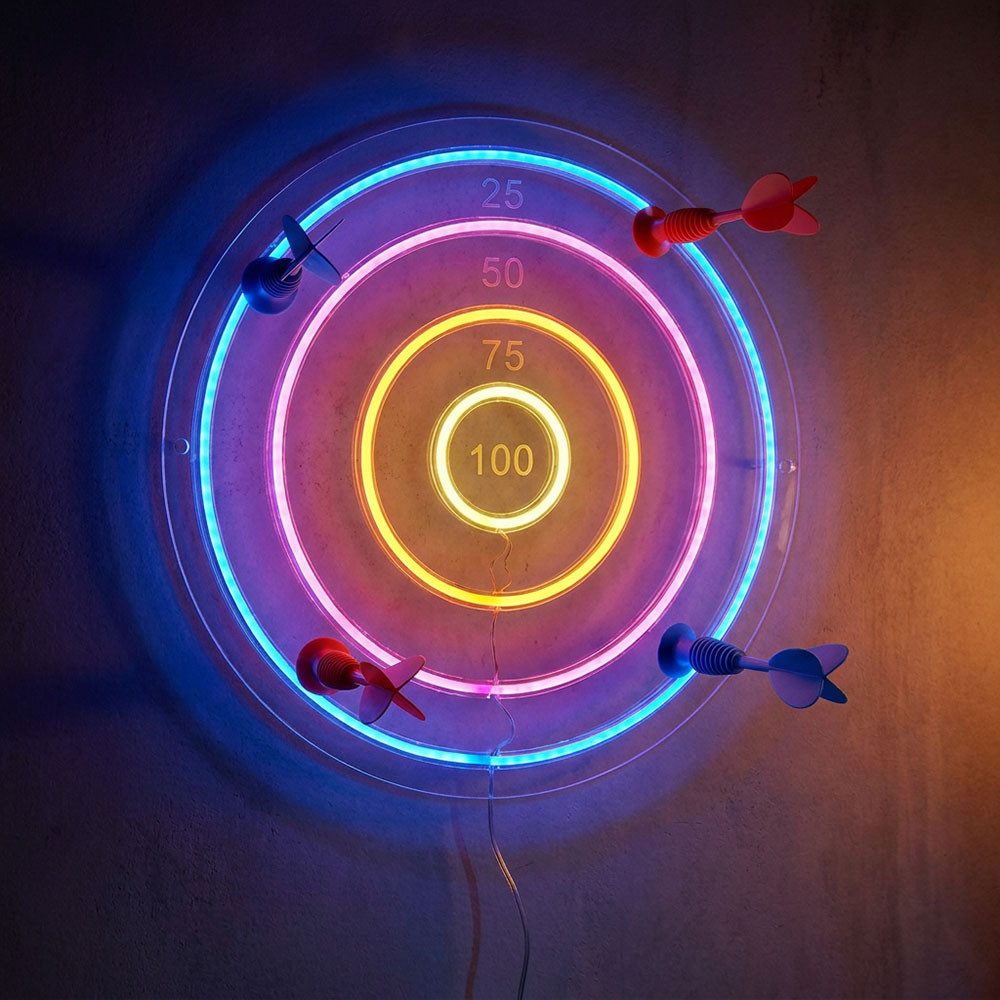 JUST LIGHT LED Dekolicht, LED-Leuchtmittel fest verbaut, Farbig, Neon LED Dartscheibe Kinderzimmer Dekolampe USB LED Pfeile D 46 cm