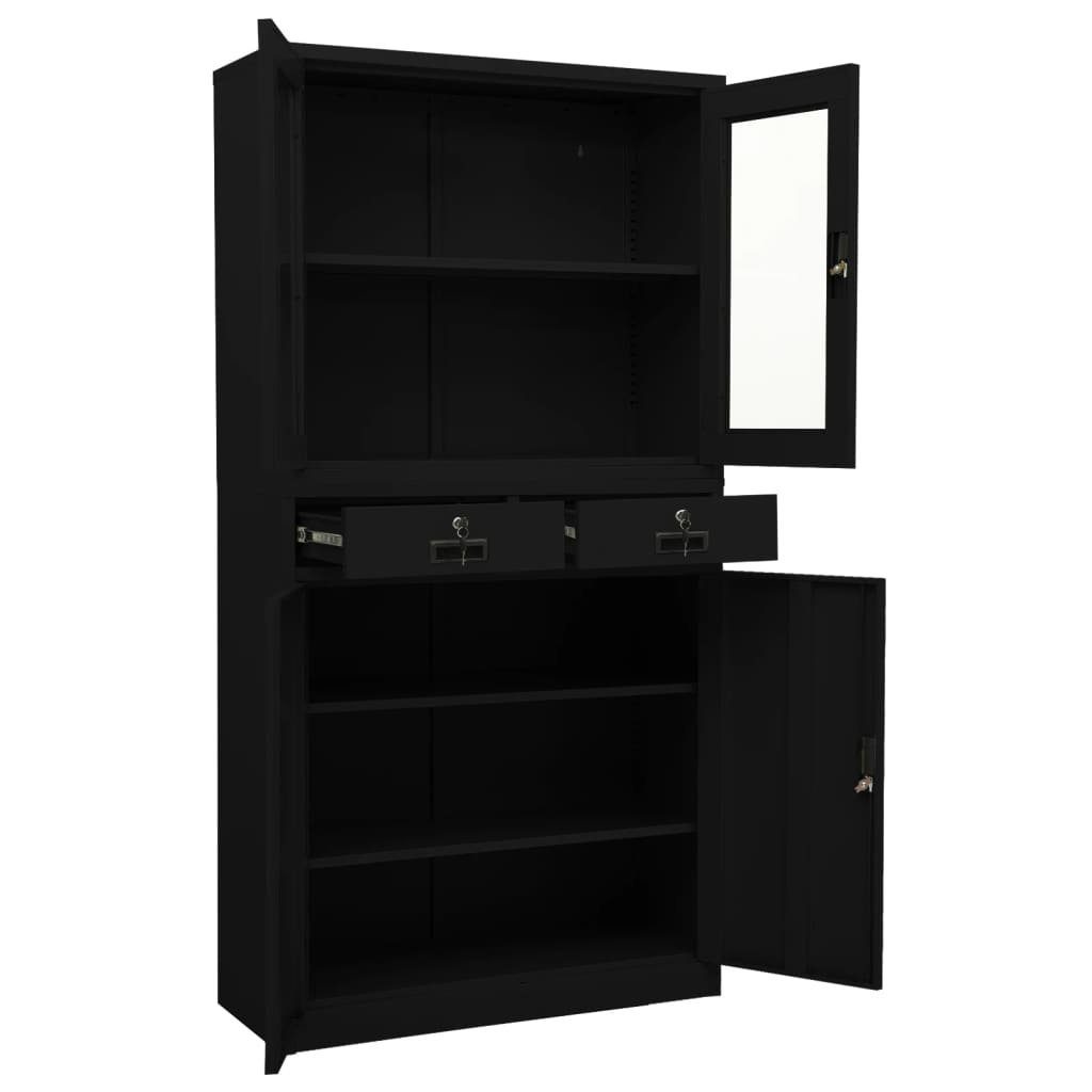 Büroschrank Fächerschrank cm vidaXL Hartglas (1-St) Stahl 90x40x180 und Schwarz