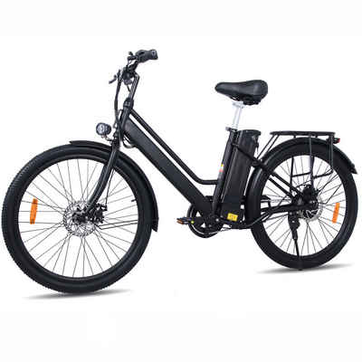 Docrooup E-Bike 26Zoll City Elektrofahrrad,36V10.4Ah Li-lon Akku, E Bike Damen Herren, 1 Gang, 250W Heckmotor, (Pedelec, Shimano Single Speed E bike, max. 25 km/h, Reichweite 35-55 km), für 160-190cm