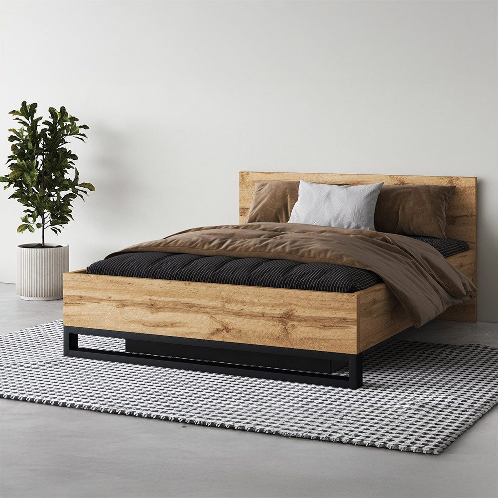 Lomadox Bettgestell HENDERSON-83, 160x200 cm Liegefläche, Eiche, aufklappbares Lattenrost