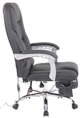 TPFLiving Bürostuhl Pacira mit Massagefunktion - höhenverstellbar und 360° drehbar (Schreibtischstuhl, Drehstuhl, Chefsessel, Bürostuhl XXL), Gestell: Metall chrom - Sitzfläche: Echtleder schwarz