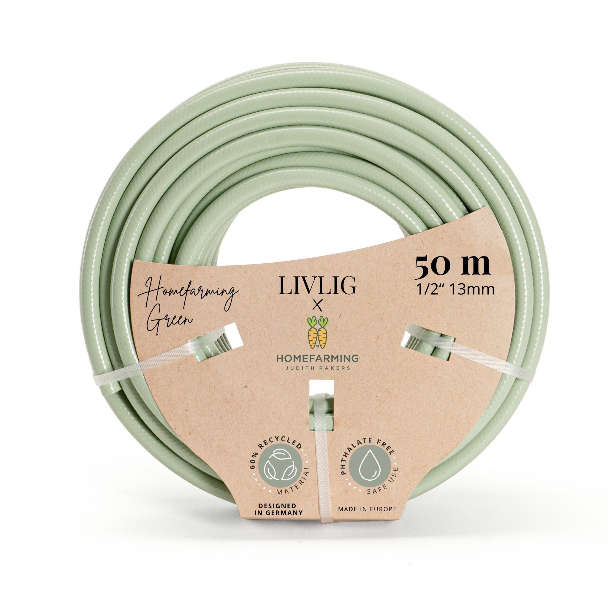 LIVLIG Gartenschlauch 1/2 Zoll, Schöner Gartenschlauch, Wasserschlauch 1/2 Zoll, Grün, Made in Europa, aus 60% recyceltem PVC