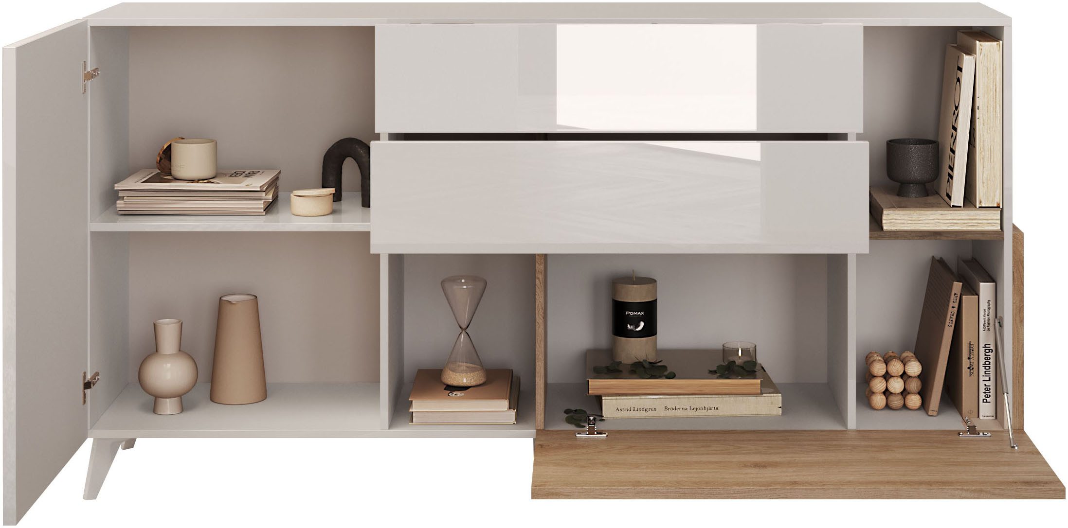 Home affaire Sideboard Monaco in Breite 181 cm, Anrichte mit Tür, Klappe und 2 Schubkästen, Stauraumschrank – sanftes Schließen, edles Design, viel Platz