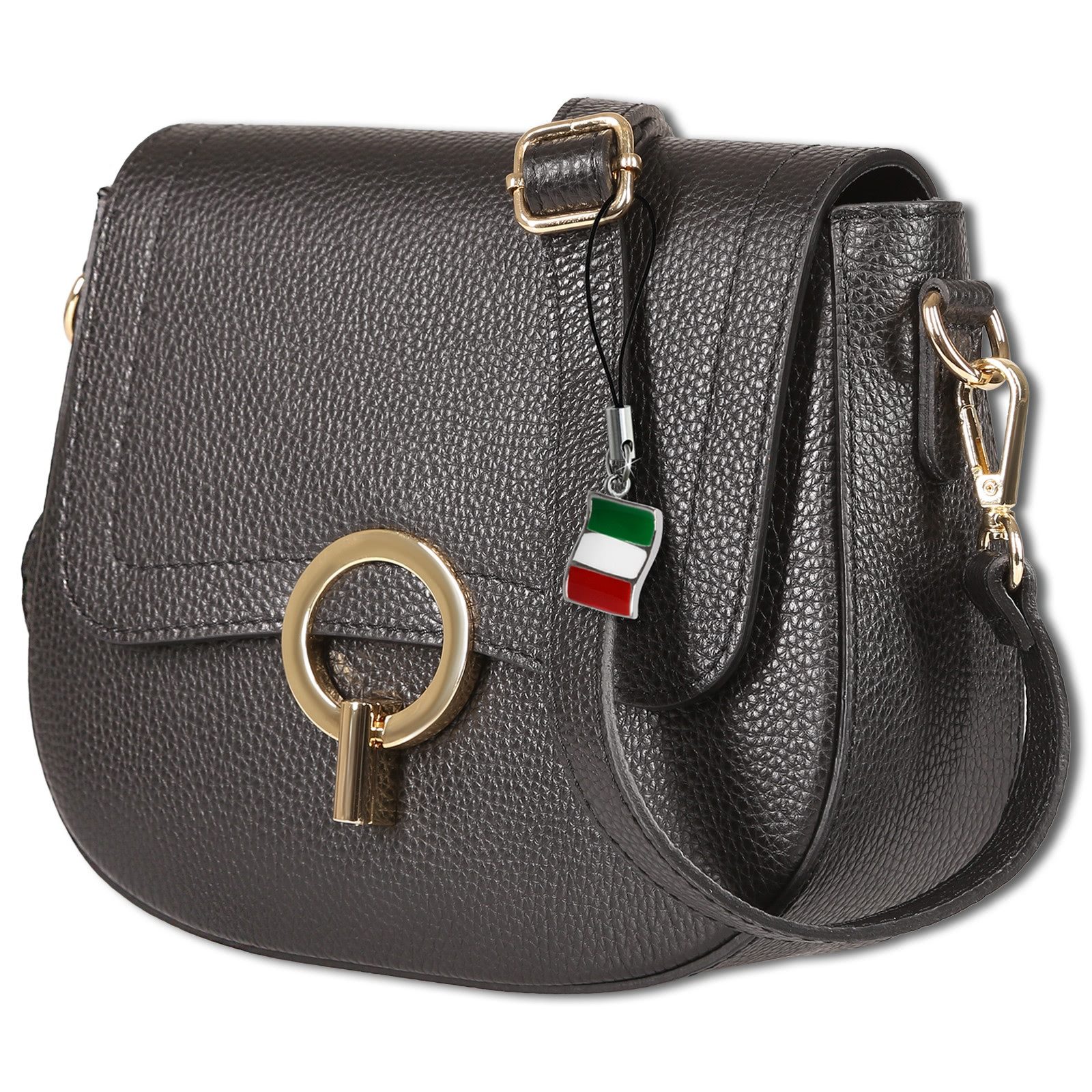 FLORENCE Umhängetasche Florence Damen Umhängetasche Satteltasche (Umhängetasche), Damen Umhängetasche Leder, schwarz ca. 23cm x ca. 20cm hoch