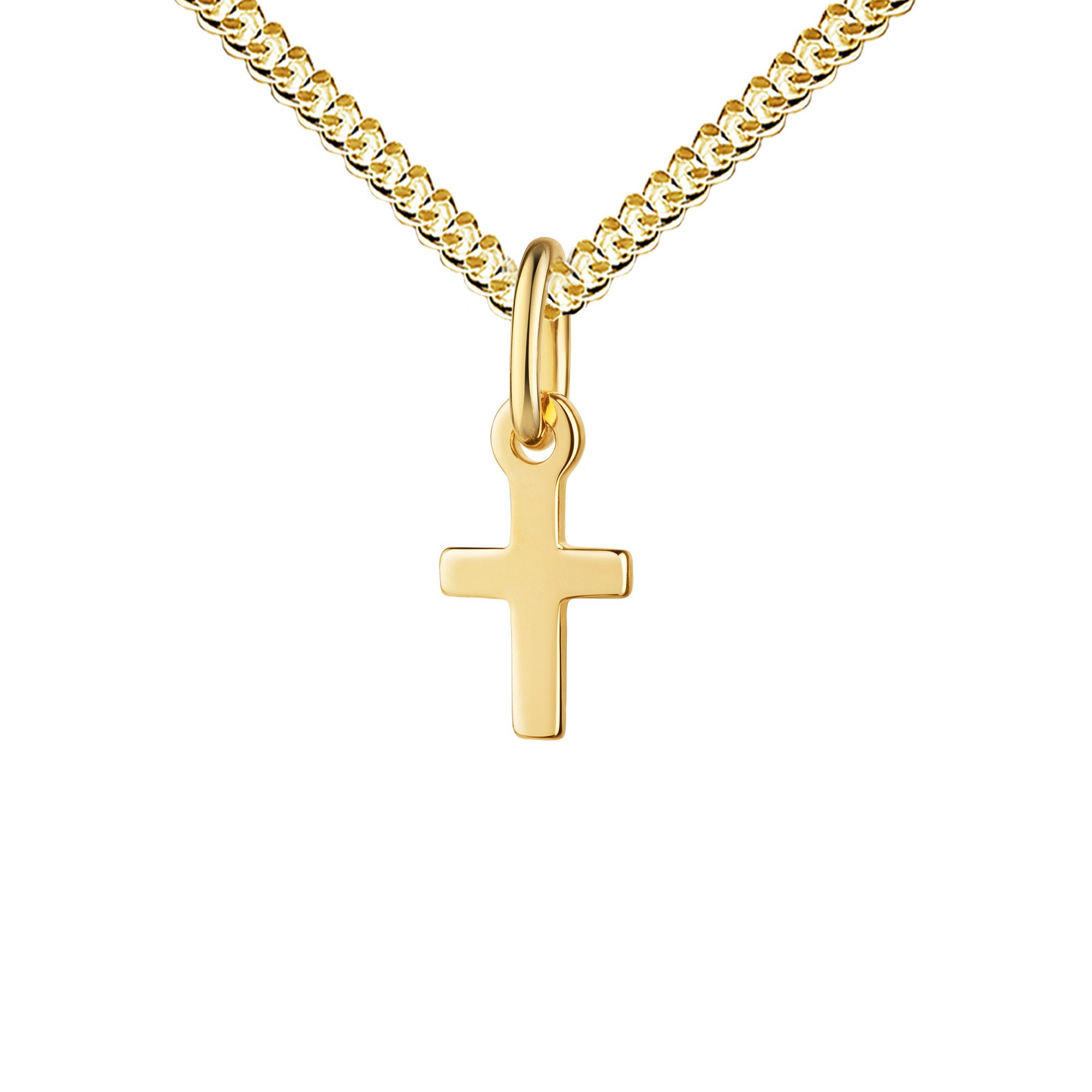 JEVELION Kreuzkette Kleiner Kreuz-Anhänger 585 Gold Taufkreuz - Made in Germany (Goldkreuz, für Damen und Kinder), Mit Kette vergoldet- Länge wählbar 36 - 70 cm oder ohne Kette.