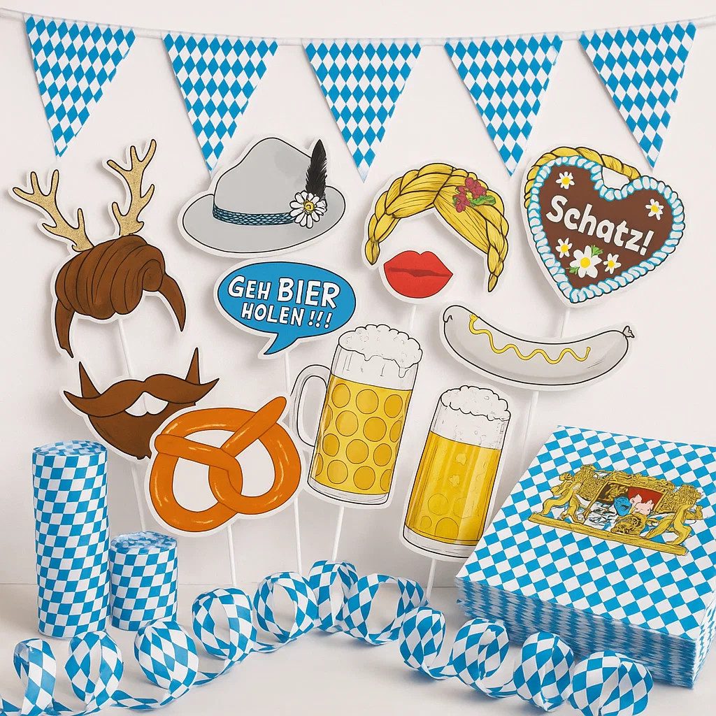 Fries Hängedekoration Oktoberfest Deko Set – Bayern Partyset mit Wimpelkette & Zubehör (1 St), Всіs für Ihre perfekte Wiesn-Party
