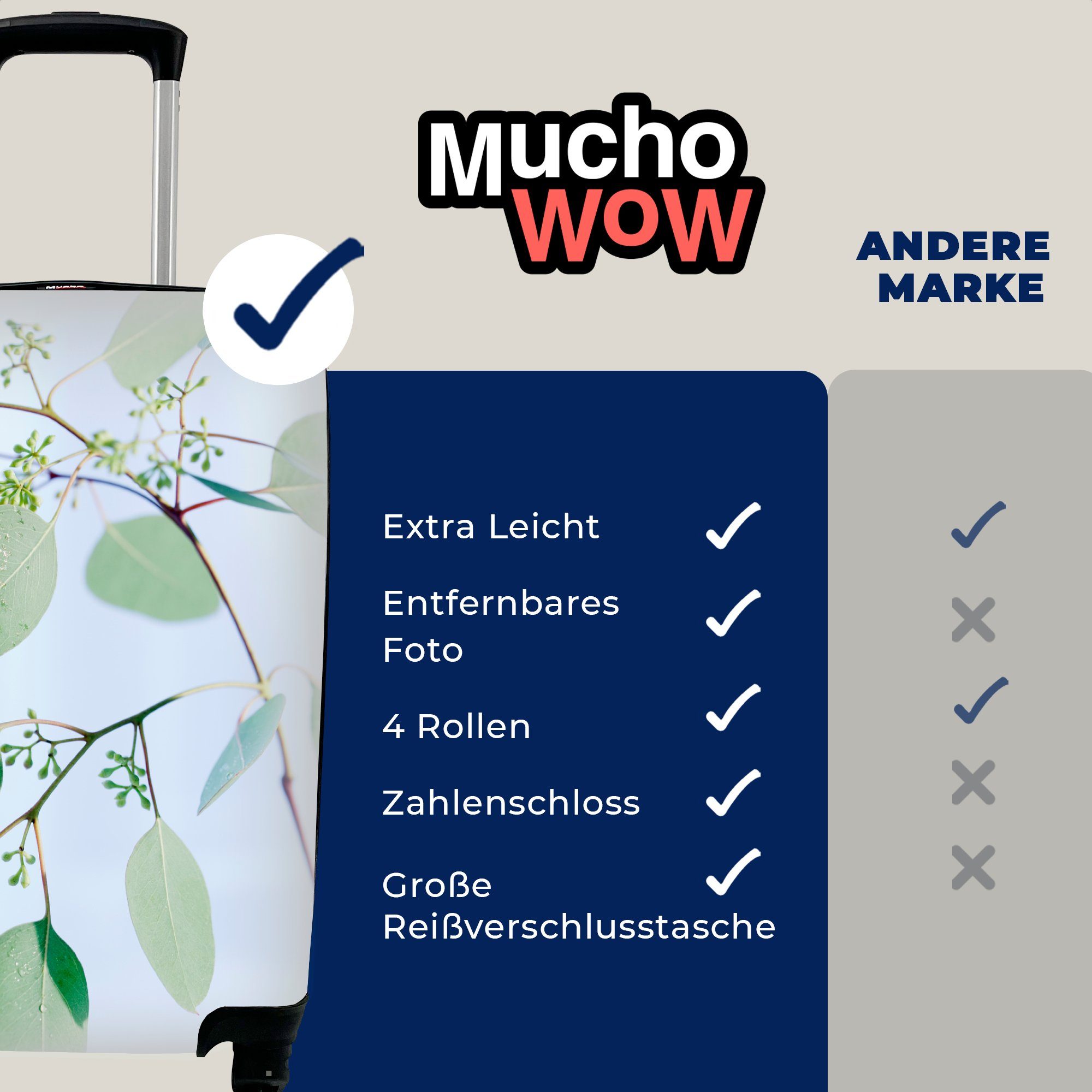 Handgepäckkoffer MuchoWow Reisetasche Eukalyptuszweige mit Blättern, mit Trolley, rollen, Handgepäck 4 für Reisekoffer Rollen, Ferien,