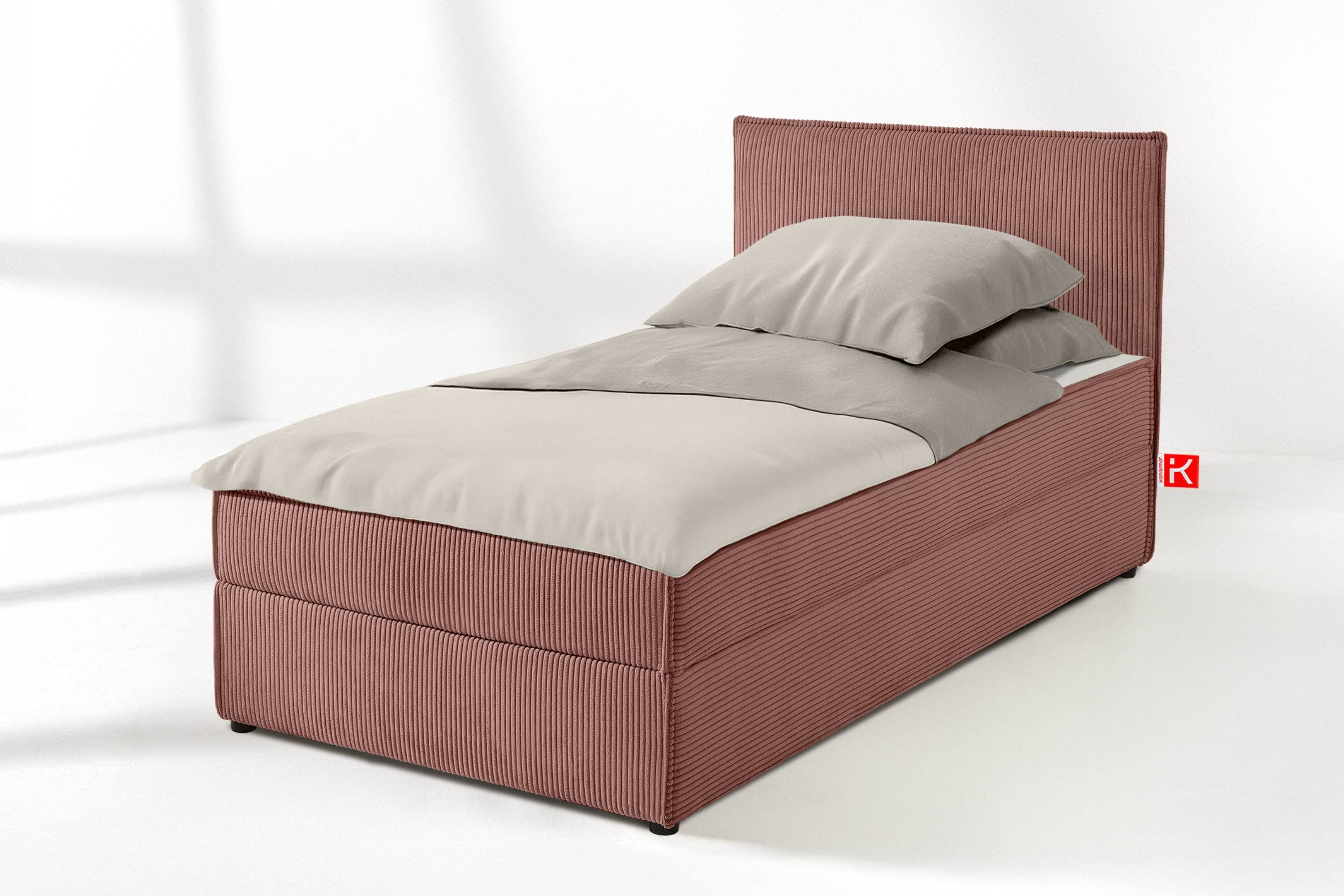 KONSIMO® Jugendbett ROTI Polsterbett 1-Person mit großem Bettkasten, hergestellt in der EU (80 cm x 200 cm), Inklusive Kissen und große Farbauswahl beim Cord-Stoff, Bonell-Kern