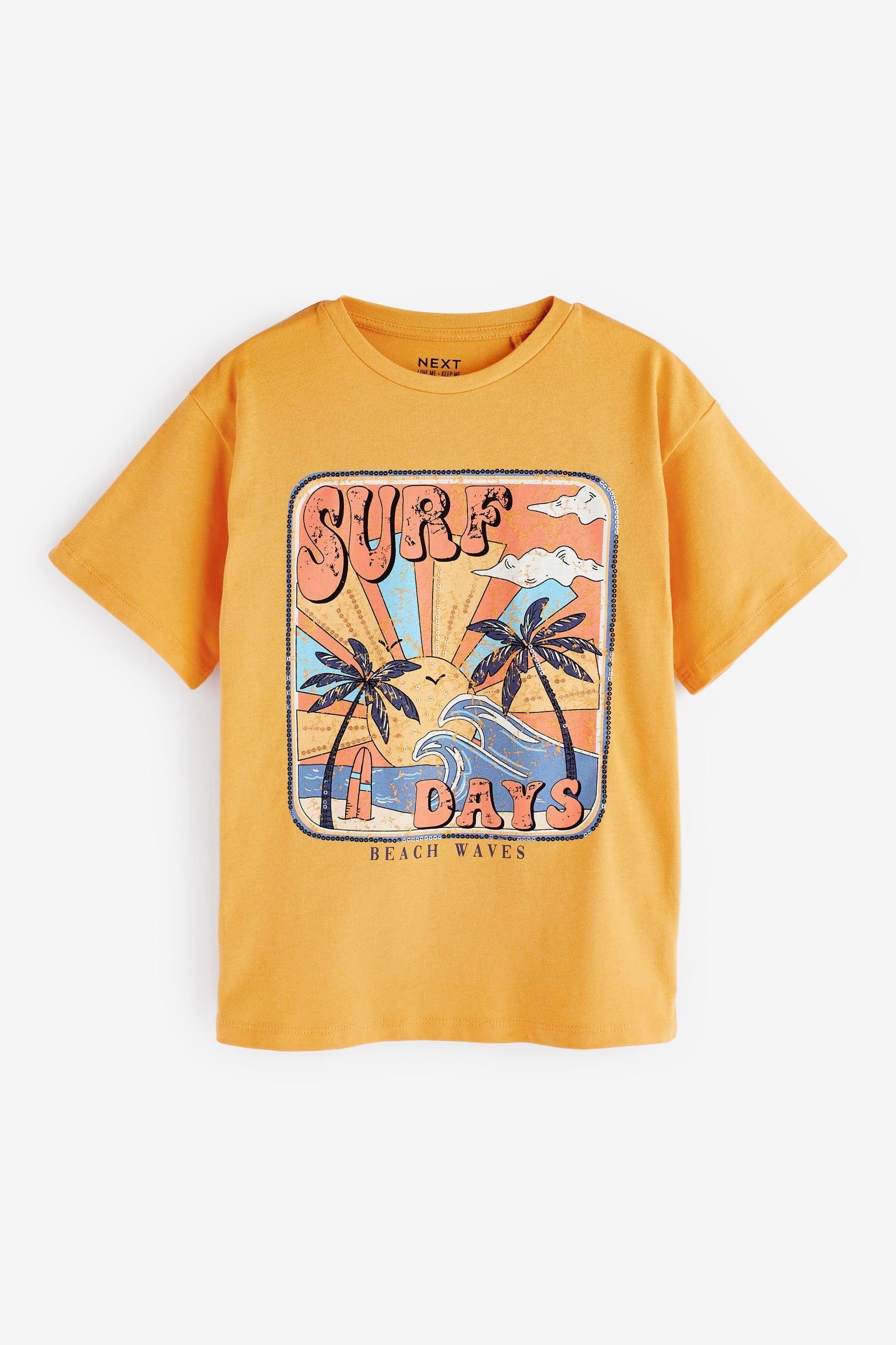 Next T-Shirt Oversized Fit T-Shirt mit Pailletten, Surf Days (1-tlg)