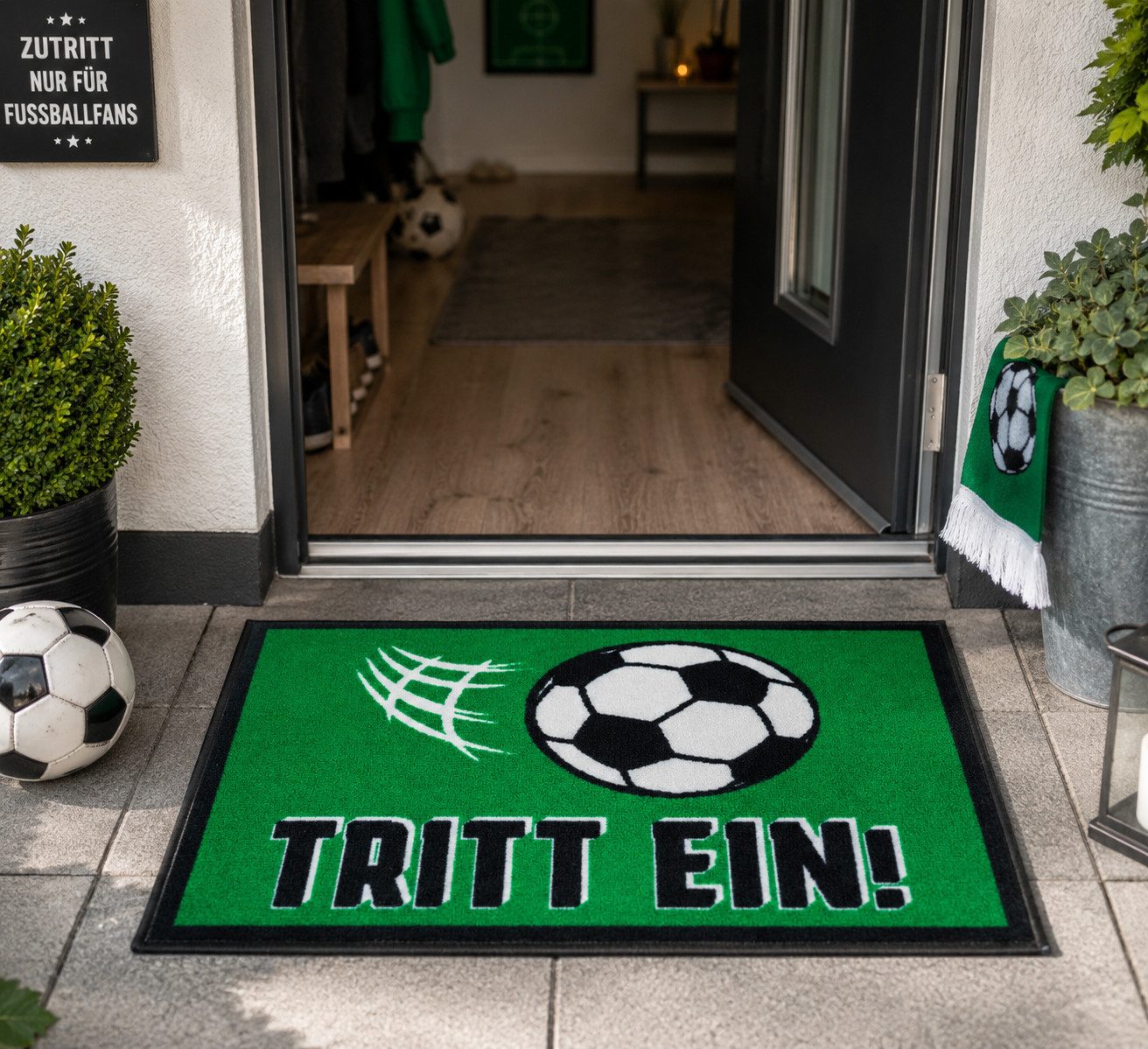 MF Fußmatte Fußmatte Fußball Tritt Ein rechteckig grün schwarz weiß WM2026