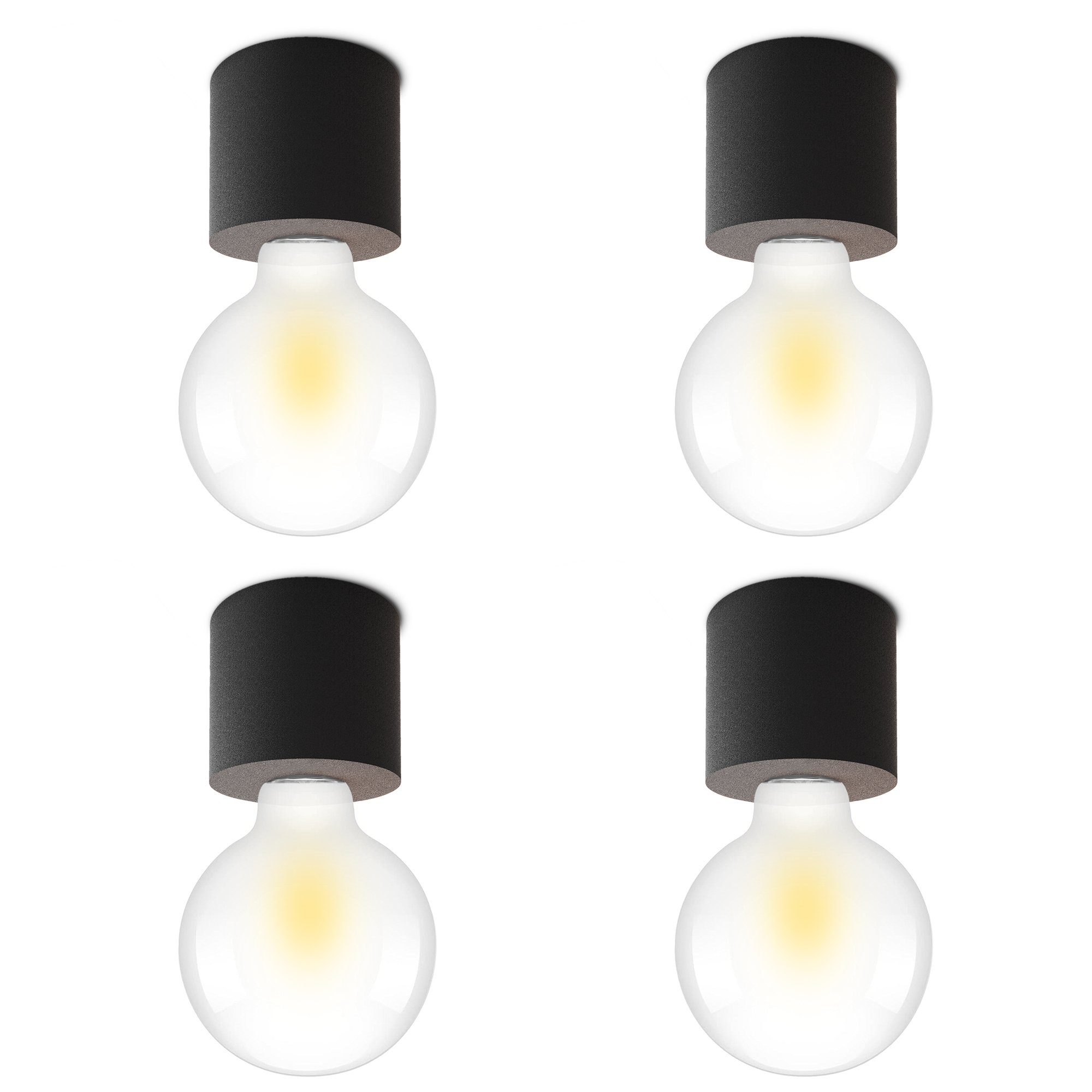 SSC-LUXon Aufbauleuchte NAMBI 4 Stück kleine Deckenlampe E27 schwarz rund Lampenfassung Decke