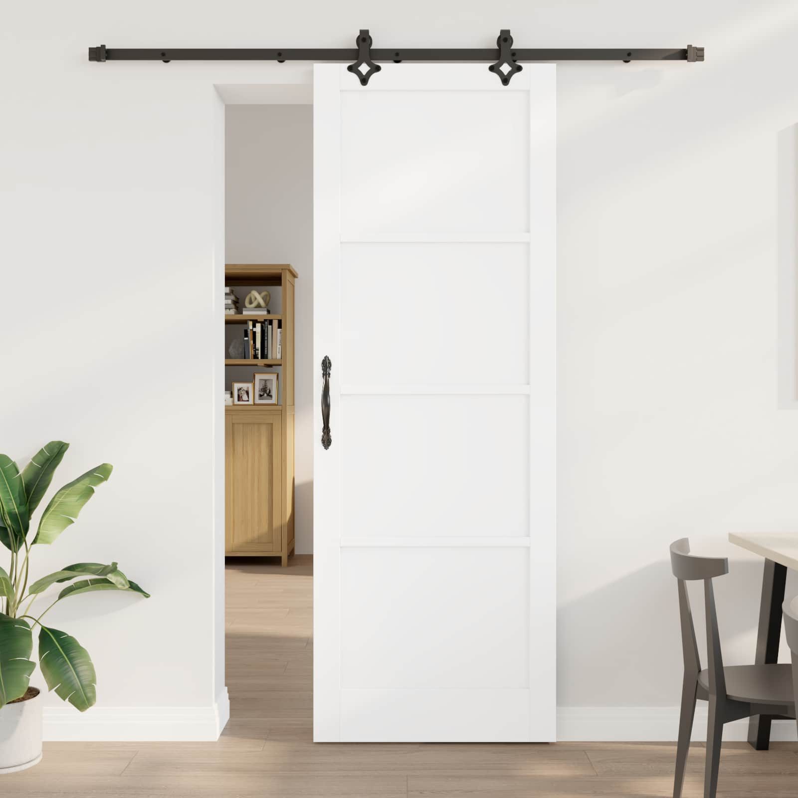 furnicato Schiebetür ORKDAL Massivholz 83 x 232 cm Weiß, Leise gleitende Schiebetür mit Stahl-Schiene für den Innenbereich