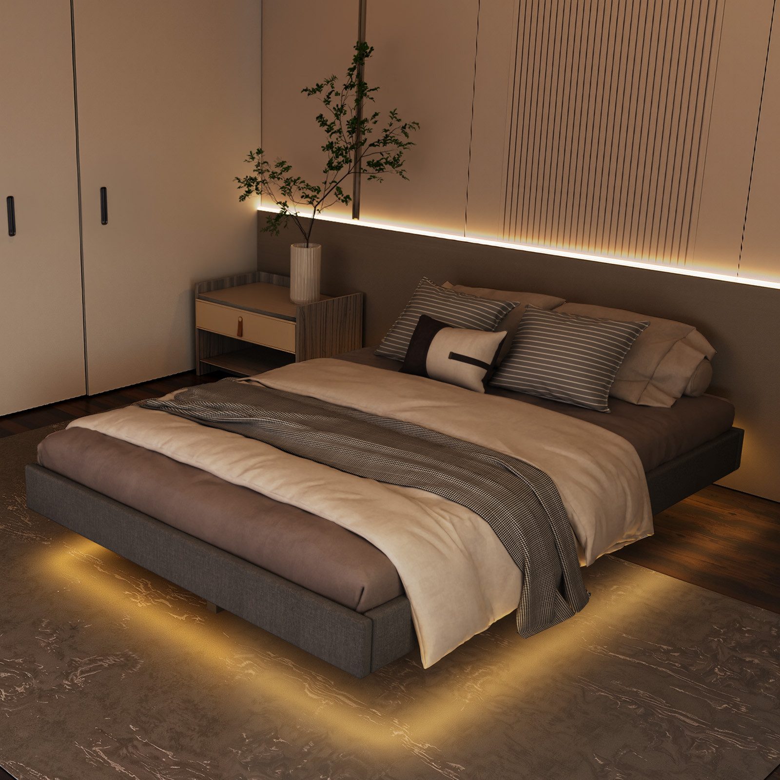 oyajia Bettgestell Doppelbett 140x200cm mit Lattenrost, Schwebebett Gestell günstig online kaufen