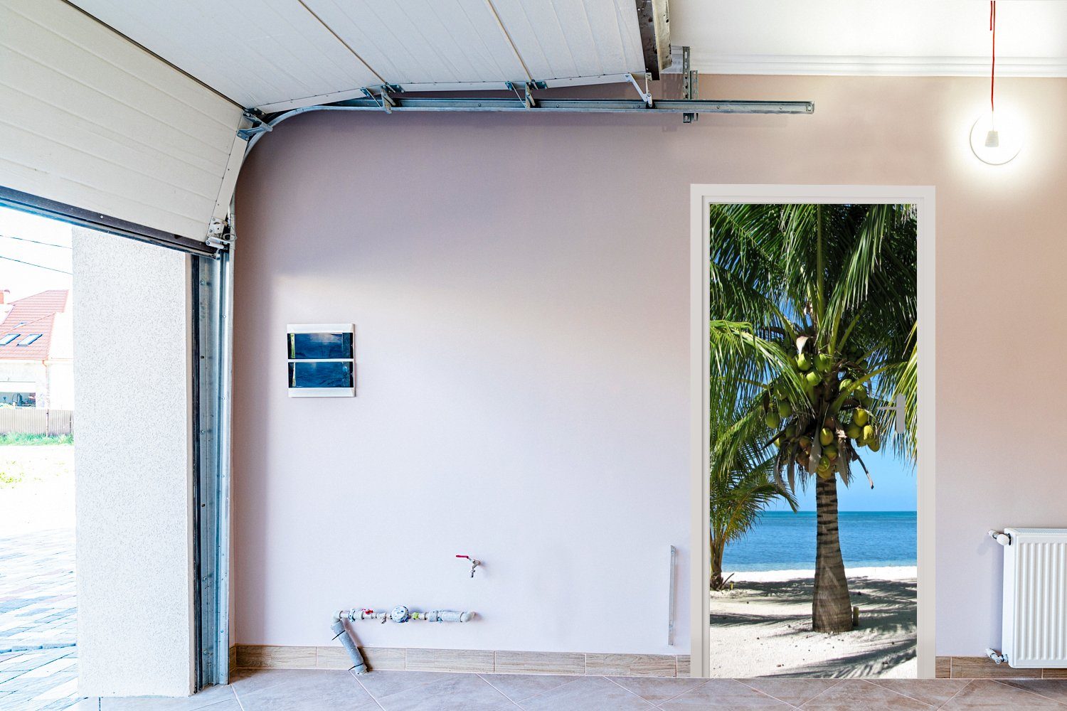 MuchoWow Türtapete Palmen und der Türaufkleber, (1 cm Tür, Fototapete Strand bedruckt, von für St), Glover's 75x205 perlweiße Matt, Reef