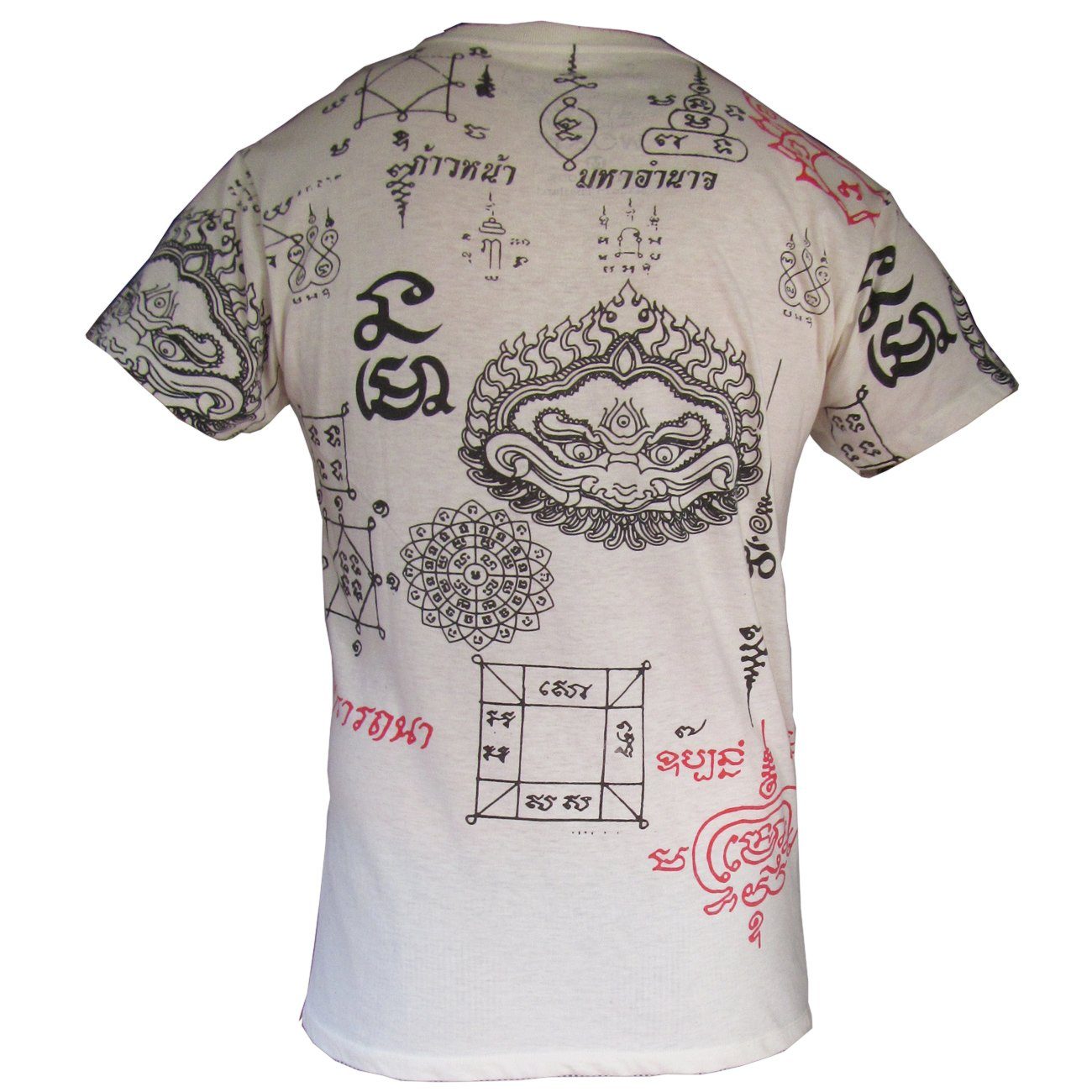 T-shirt weiß Kunst T-Shirt PANASIAM Khmer Tiger in Yantra, Tattoo Garuda