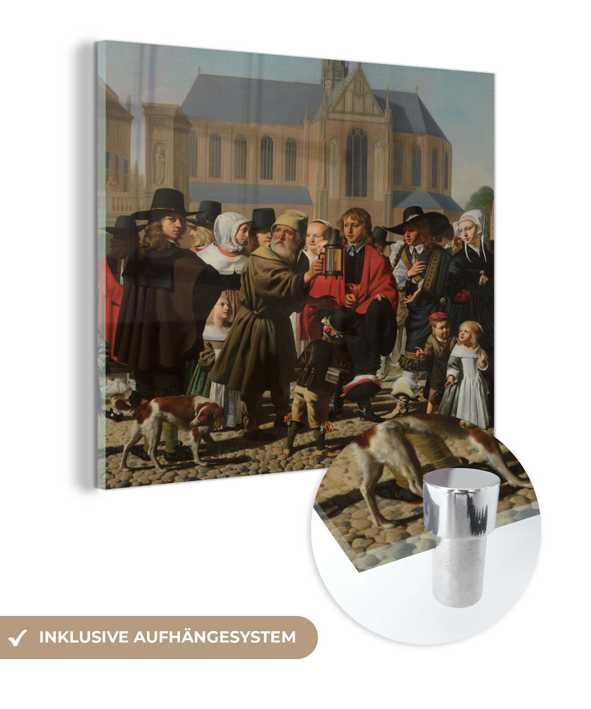 MuchoWow Acrylglasbild Diogenes sucht den Menschen - Cäsar van Everdingen, (1 St), Glasbilder - Bilder auf Glas Wandbild - Foto auf Glas - Wanddekoration