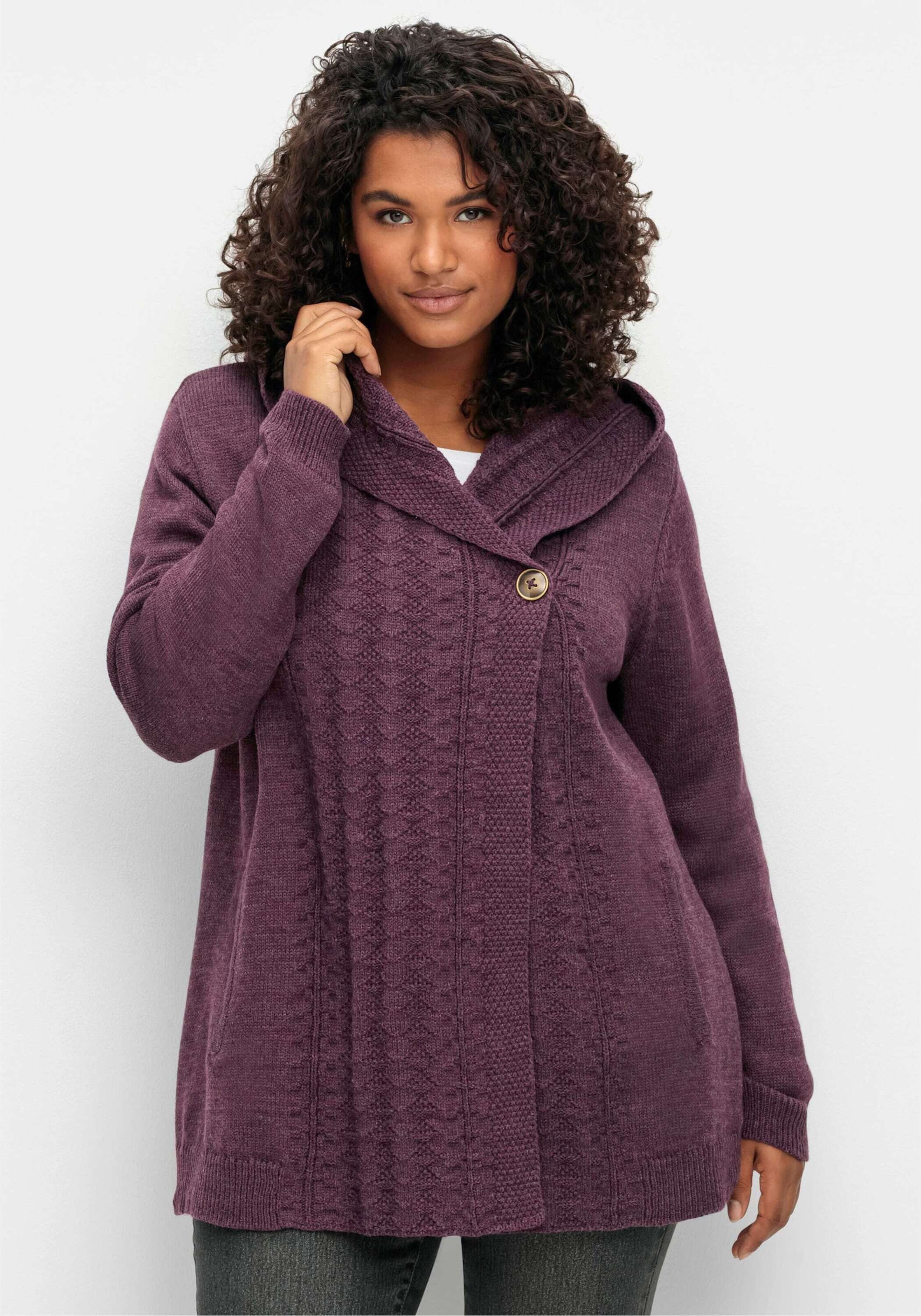 sheego by Joe Browns Strickjacke Cardigan Langarm mit Kapuze und Knopfverschluss