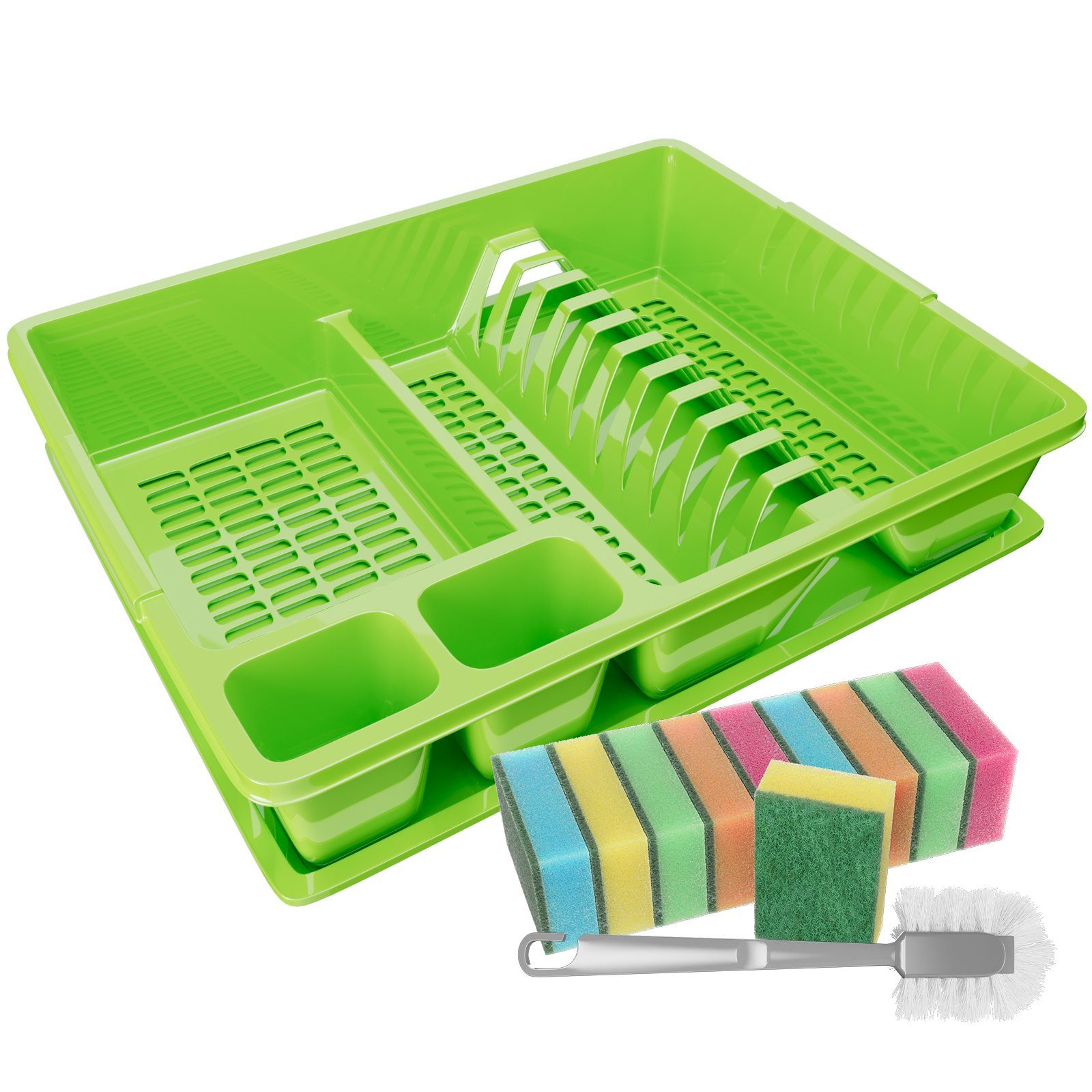 Wellgro Geschirrständer Abtropfgestel mit Reinigungsbürste und 10 Schwämmen