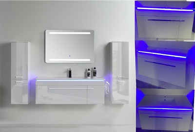 Faizee Möbel Badmöbel-Set Badmöbel- Set Schwarz/Weiß/Königsblau Keramik/Granitspüle 120 cm, (Komplett-Set, 5-St), badmöbel set 120cm komplett Set LED-Spiegel mit Touch-Funktion