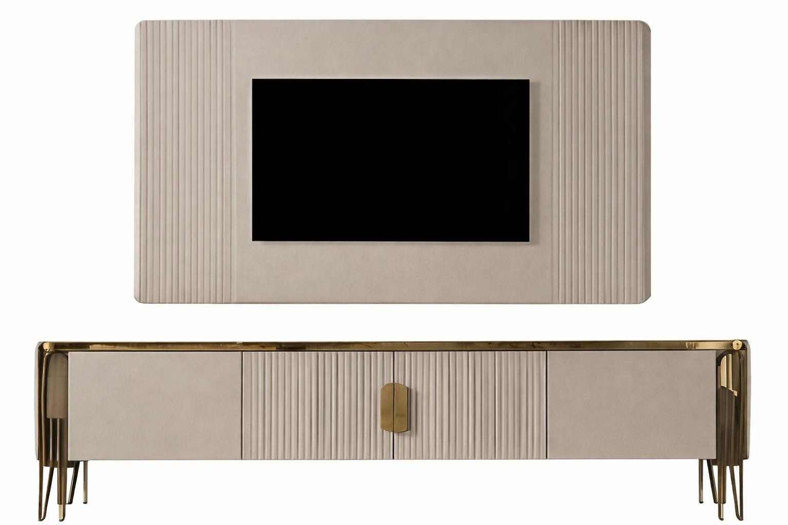 Xlmoebel Wohnwand Stilvolles TV-Lowboard mit elegantem Paneel in Beige und Gold, (2-St), Made in Europa
