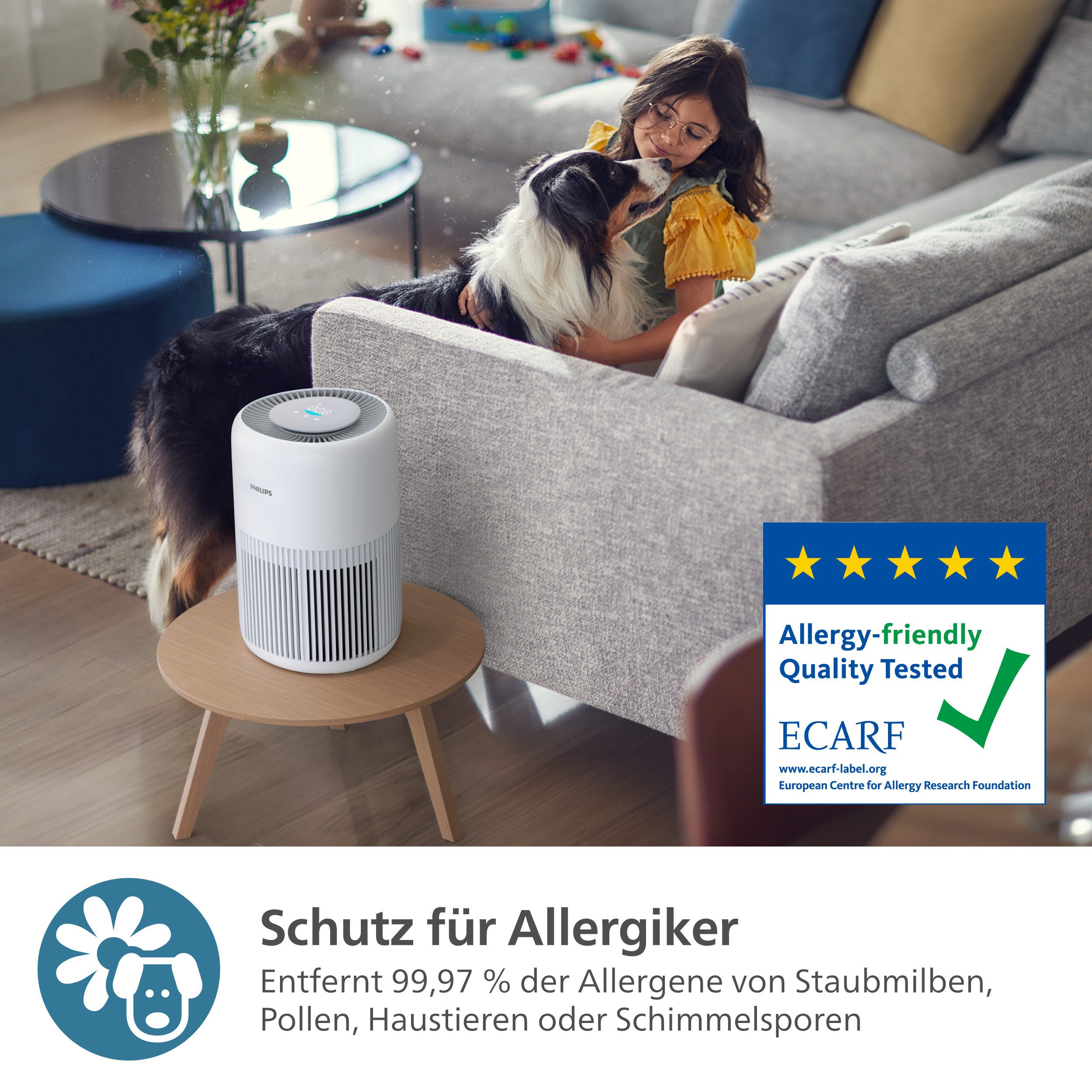 Philips Luftreiniger PureProtect Mini 900 Series, Luftreinigungsrate 250 m³/h, für 65 m² Räume, 2-Schichten-HEPA-Filtersystem, leise, AC0920/10 – Bild 3 von 5