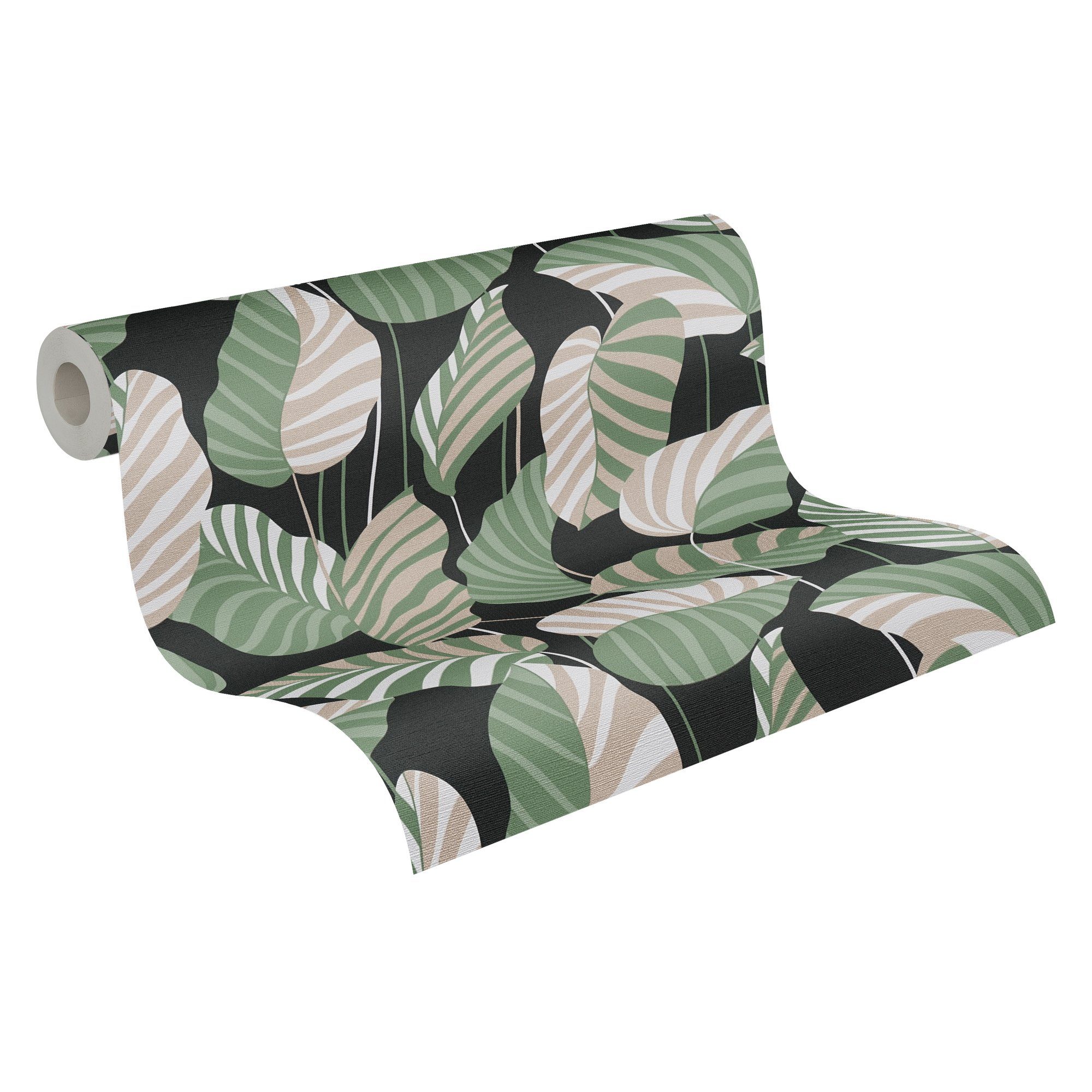 A.S. Création Vliestapete Antigua Tapete mit Blättern, leicht strukturiert, gemustert, matt, neutral, (1 St), Florale Tapete Pflanzen Blätter Tapeten Wohnzimmer Schlafzimmer Küche