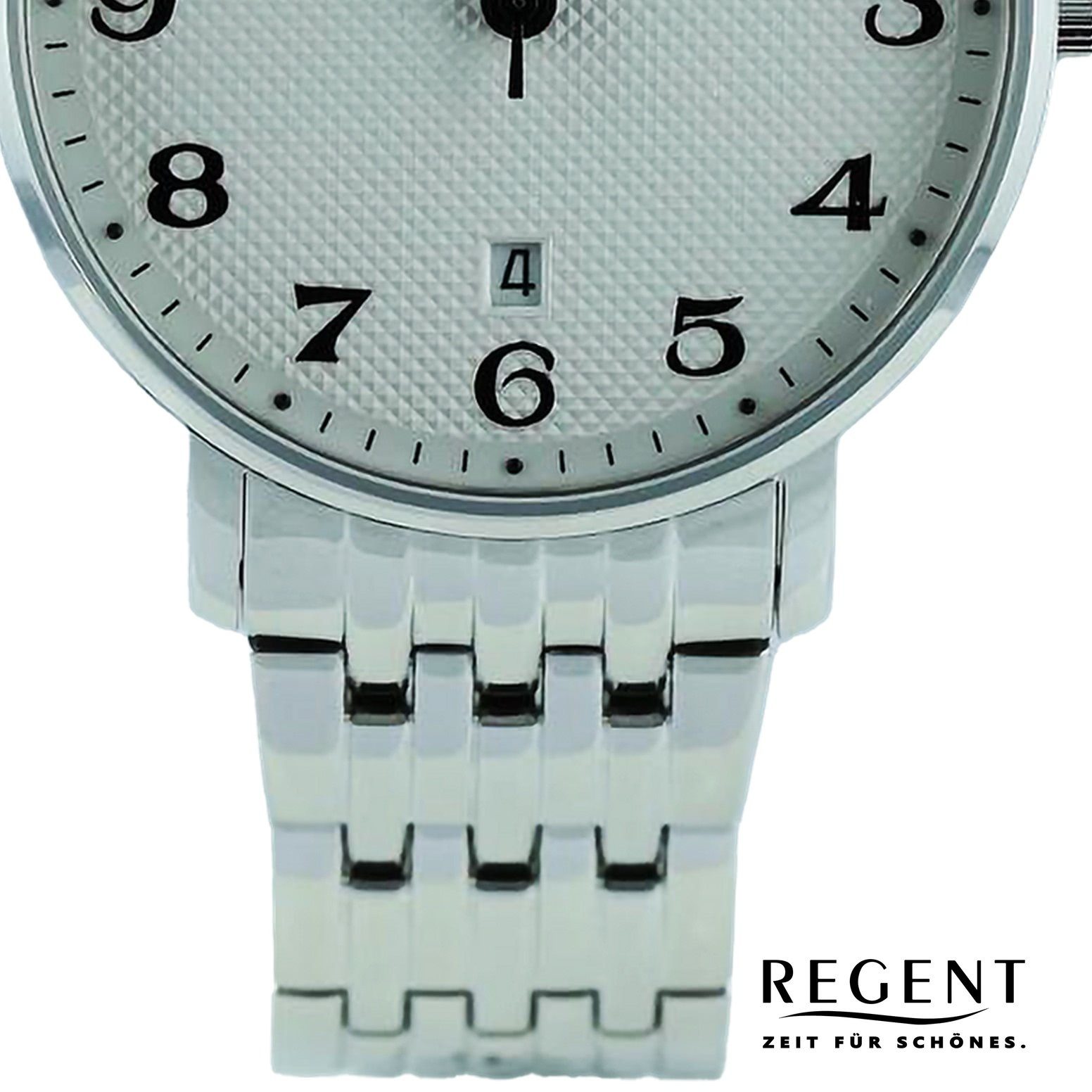 Armbanduhr rund, groß Regent Metallarmband Quarzuhr Herren 39mm), (ca. Armbanduhr extra Herren Analog, Regent
