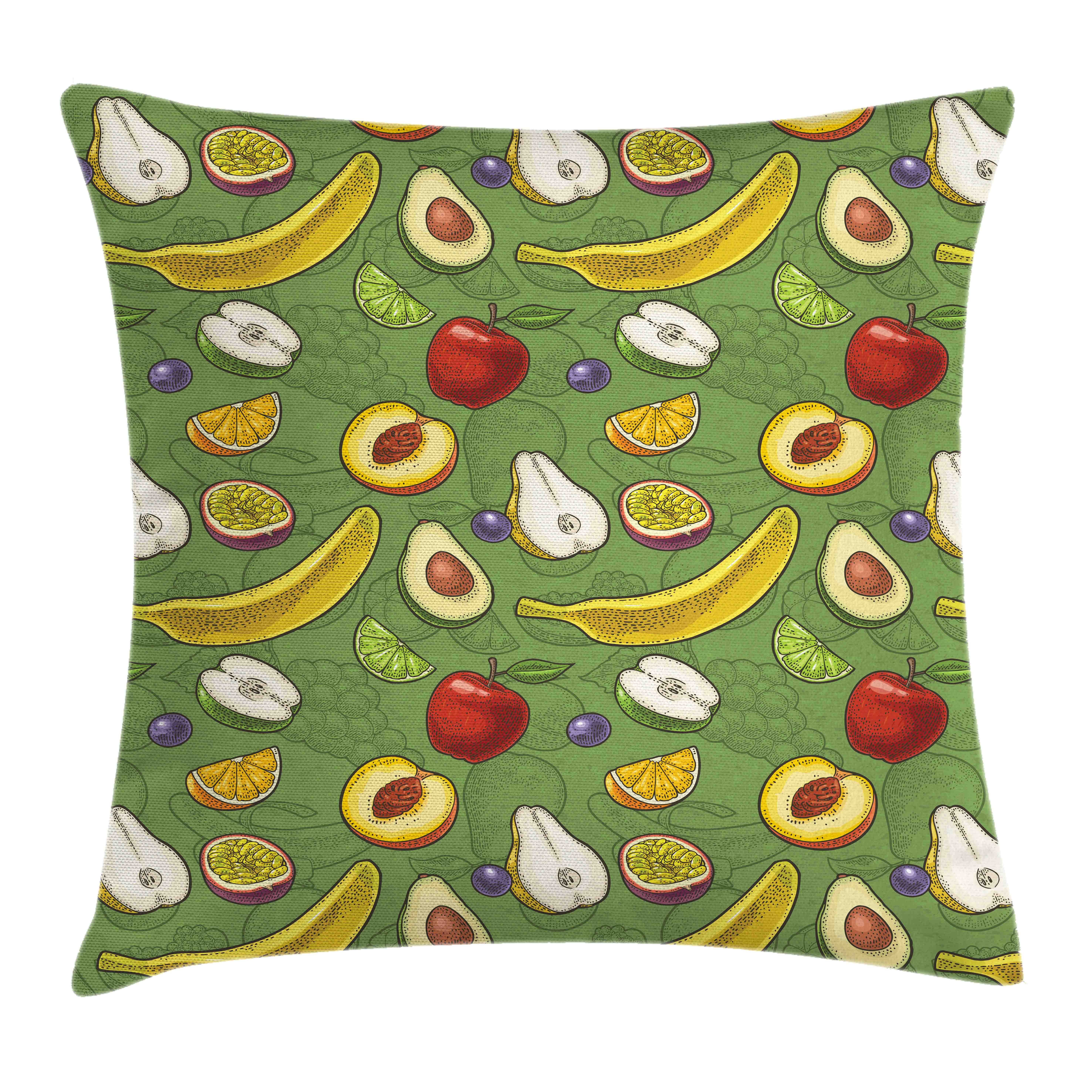 Kissenhülle Banana mit Farbfesten Abakuhaus Avocado mit (1 Kissenbezüge Beidseitiger Stück), Klaren Druck, Früchte Reißverschluss Lime Äpfel Farben Waschbar