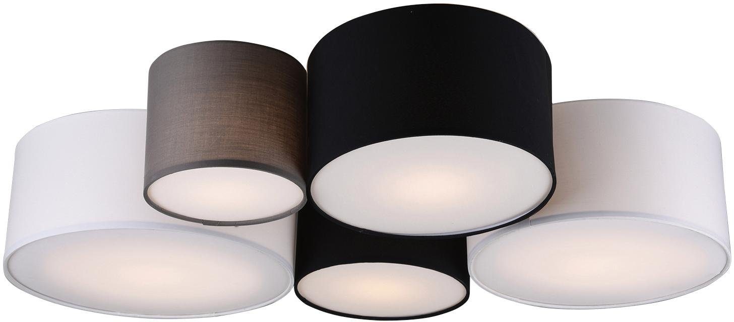 TRIO Leuchten Deckenleuchte Hotel, ohne Leuchtmittel, Deckenlampe 5-flammig, mehrfarbige Stoffschirme (weiß, schwarz, grau) | Deckenlampen