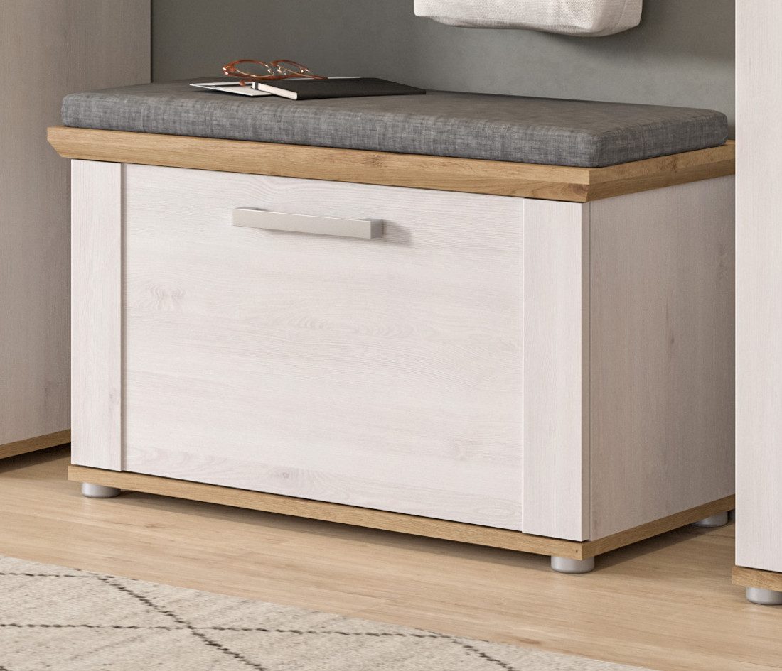 Inn.Furn Schuhbank Mirano (Garderobenbank in weiß Lerche mit Eiche Artisan, Breite 80 cm), mit 4 Fächern