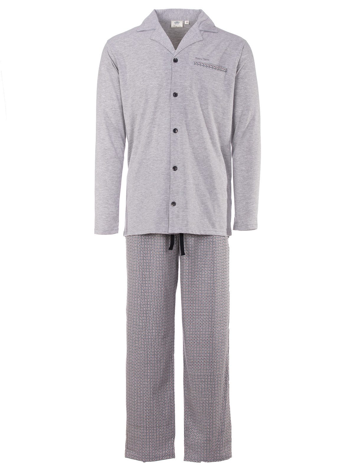 Henry Terre Pyjama Pyjama Set Langarm - Kent Oberteil uni Hose gemustert günstig online kaufen