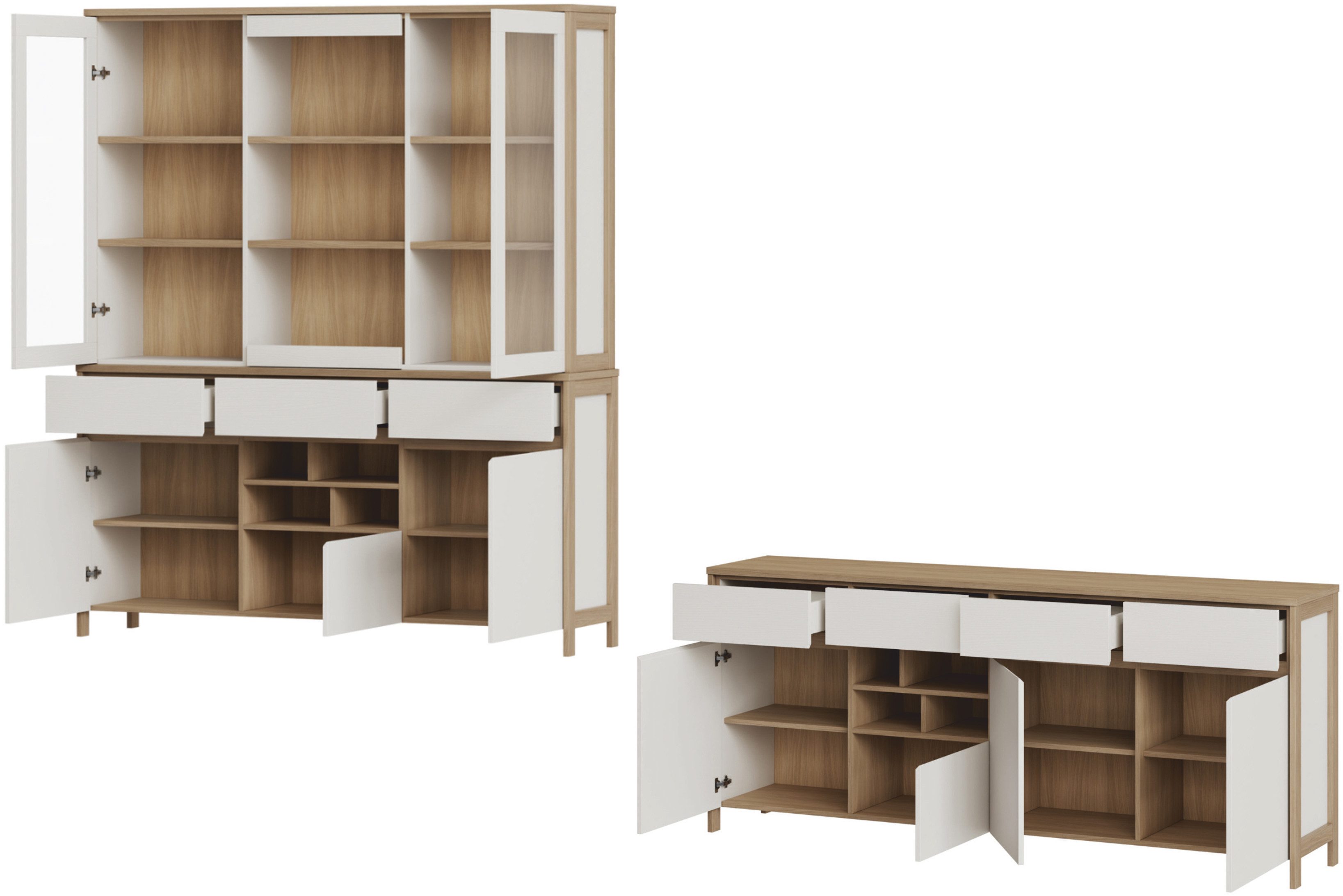 Home affaire Wohnwand Stranda, moderne Anbauwand, Komplettset im Scandi-Style, (2-St), enthält Sideboard und Buffet, ausreichend Stauraum