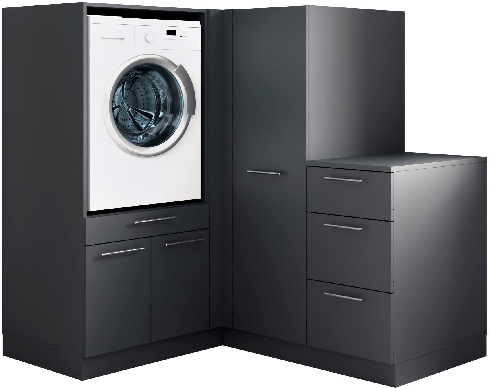 Laundreezy Mehrzweckschrank-Set Laundreezy, 3-tlg. Mehrzweckschrank-Set B/H/T 150/162/68 cm, (3-St), Breite 150 cm, Soft-Close-Funktion für Türen