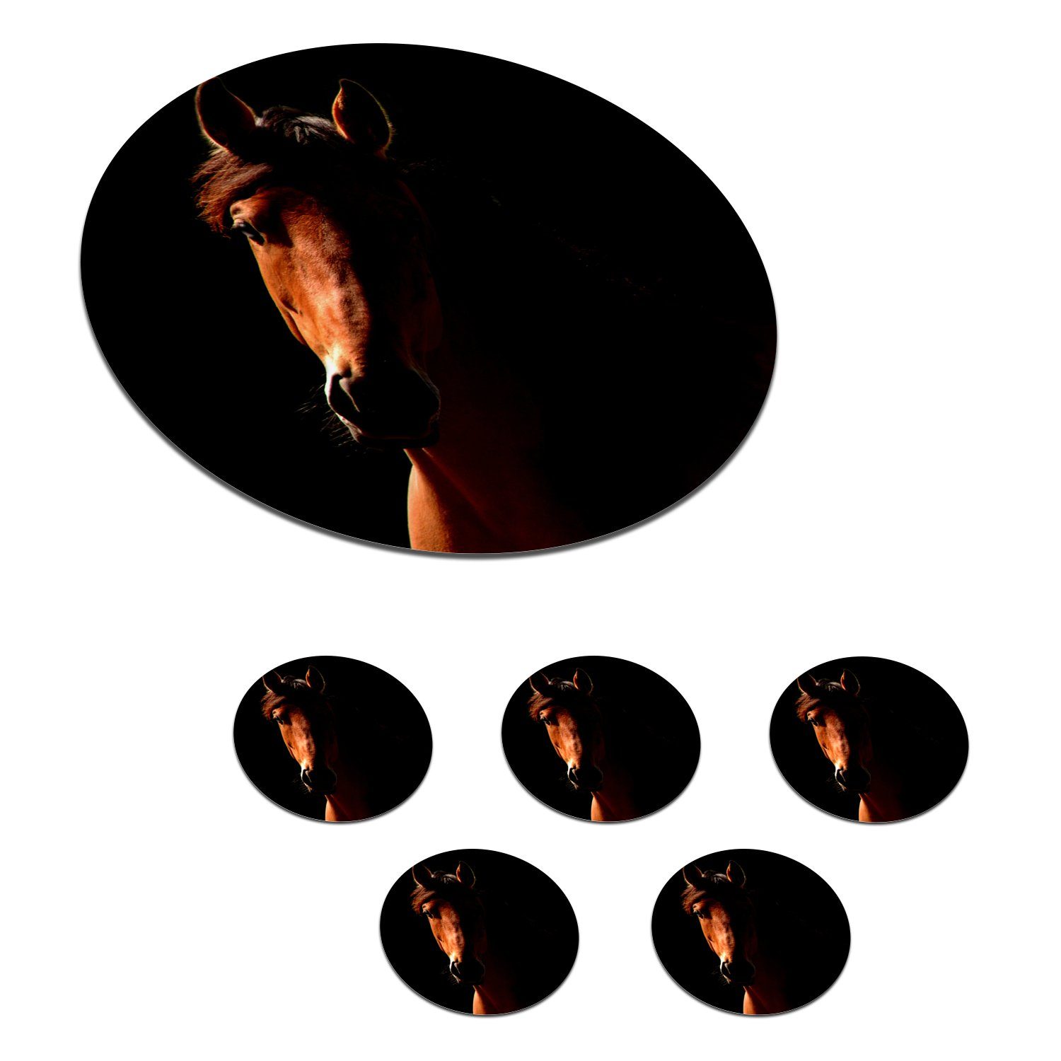 MuchoWow Glasuntersetzer Pferd - Licht - Porträt, Zubehör für Gläser, 6-tlg., Getränkeuntersetzer, Tassenuntersetzer, Korkuntersetzer, Tasse, Becher