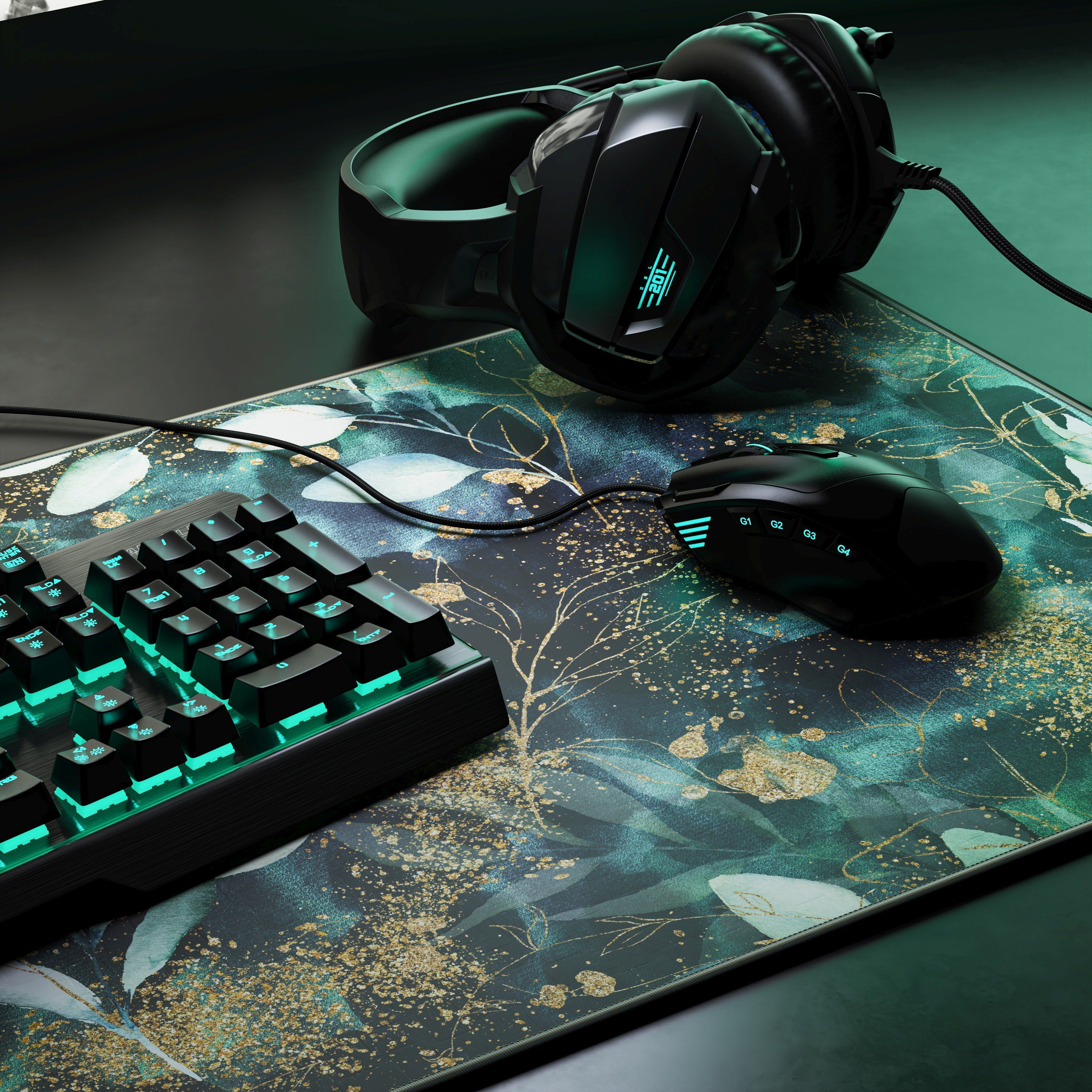 CSL Gaming Mauspad XXL Speed Mousepad 900 x 400 x 3 mm, große Tischunterlage (1-St), rutschfest, abwaschbar, Geschwindigkeit & Präzision, Gold Floral – Bild 3 von 5