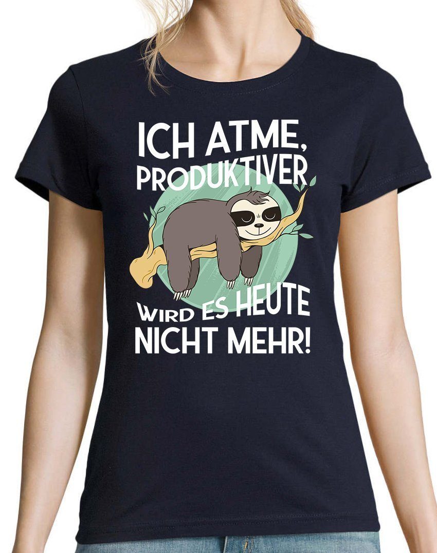 Youth Designz T-Shirt Ich atme, produktiver wird es heute nicht mehr Damen Shirt mit lustigem Faultier Frontprint