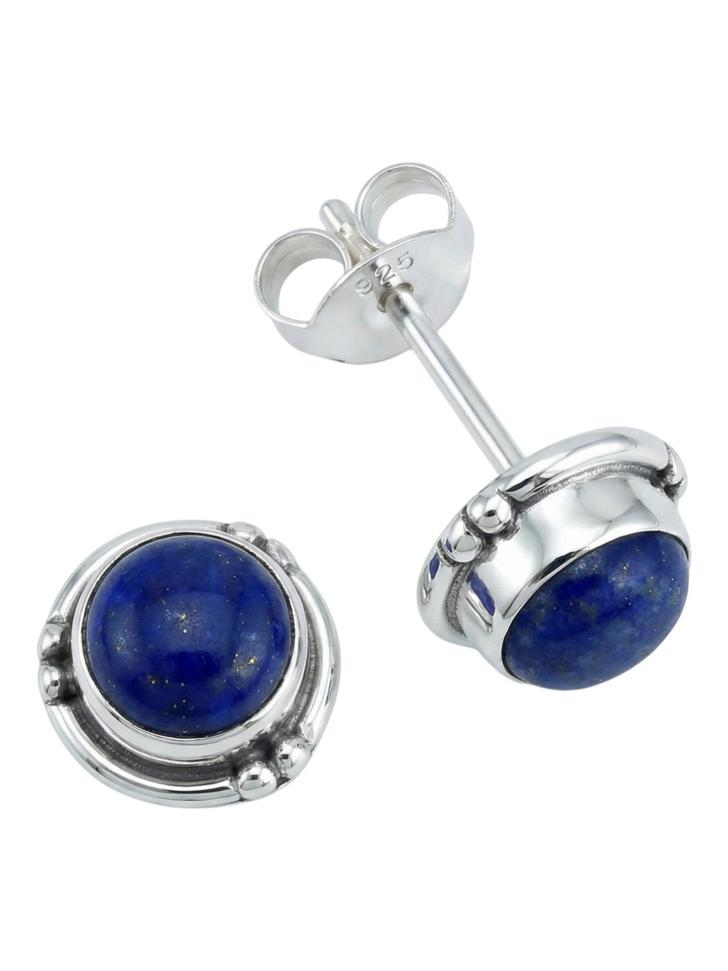 mantraroma Paar Ohrstecker LITANG aus 925 Silber mit Lapis Lazuli (Paar, Paar Ohrringe mit Schmuckbeutel), 925 Sterling Silber Ohrringe für Damen