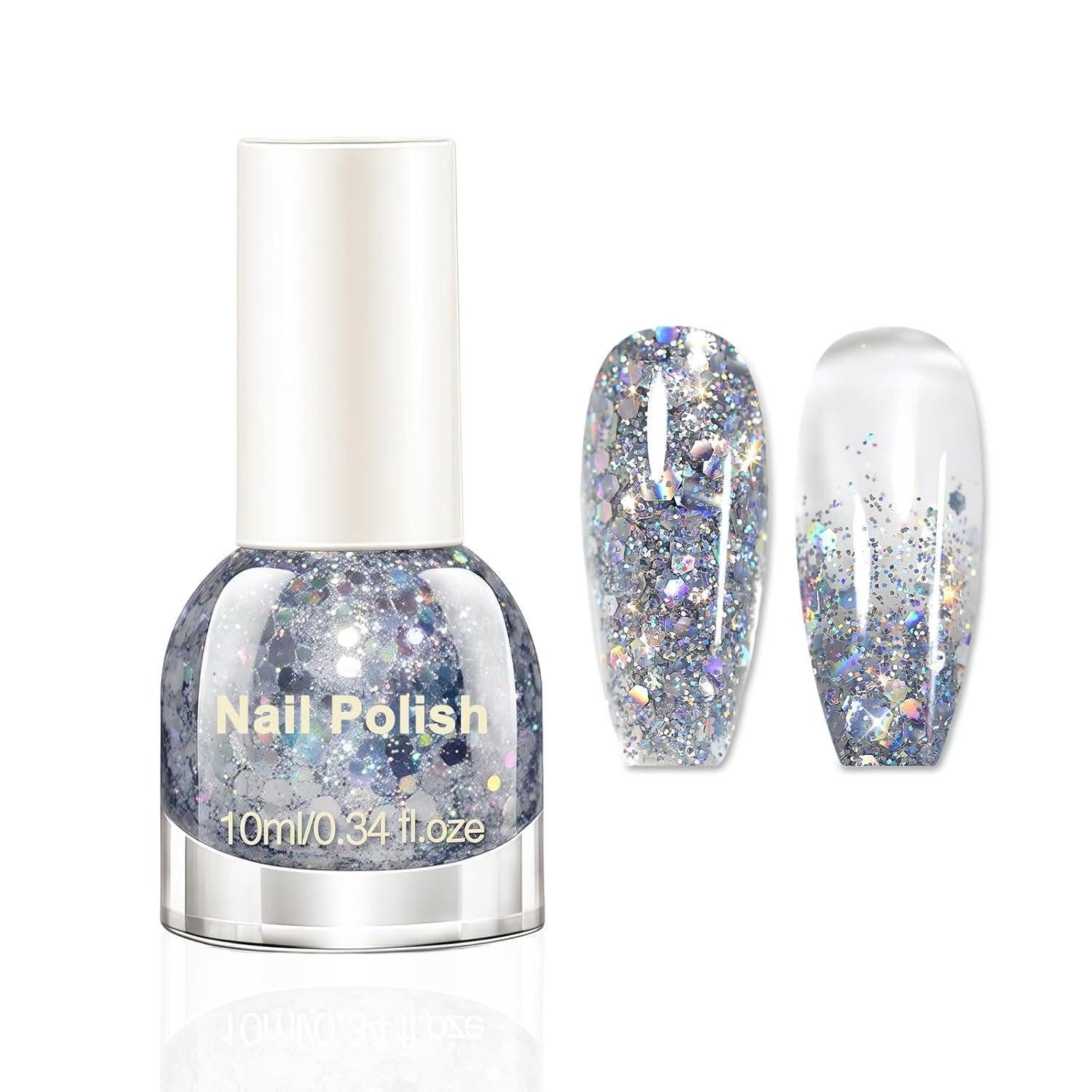 LuxusKollektion Nagellack Nagellack Glitzer Silber Schnell Trocknend Silver 1 ml (1er Pack)