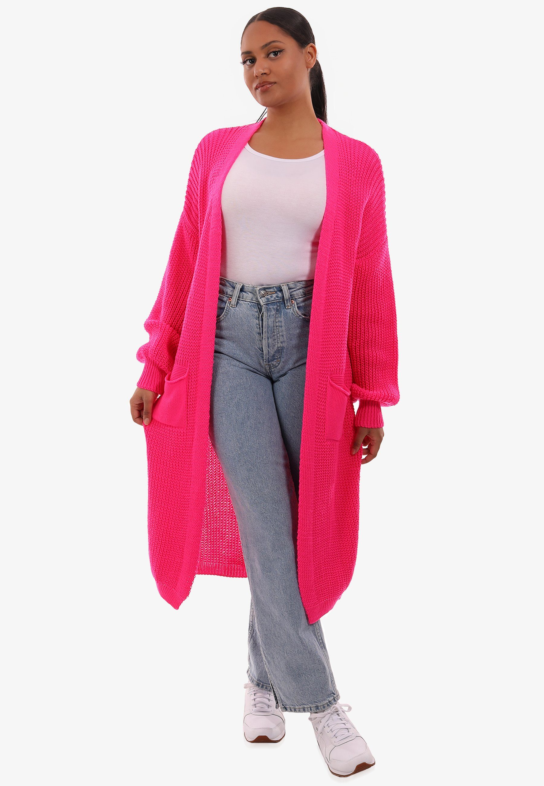 YC Fashion & Style Cardigan Basic Strickjacke Cardigan Verschlusslos in Unifarbe, mit aufgesetzten Taschen pink