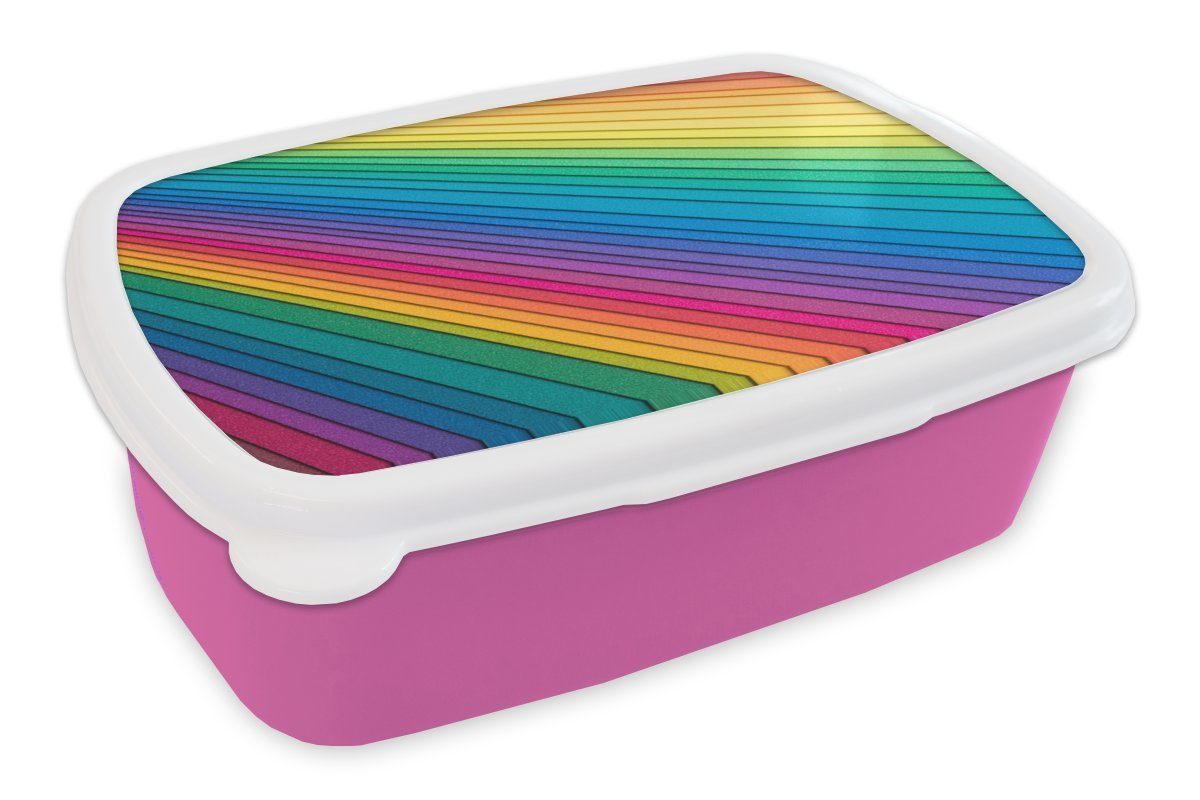 Regenbogenfarbenes rosa Kinder, Mädchen, Erwachsene, Lunchbox Kunststoff, (2-tlg), Kunststoff Brotbox Papier, MuchoWow Brotdose Snackbox, für