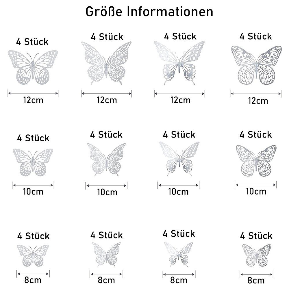NUODWELL 3D-Wandtattoo 48 Stück 3D Schmetterling günstig online kaufen