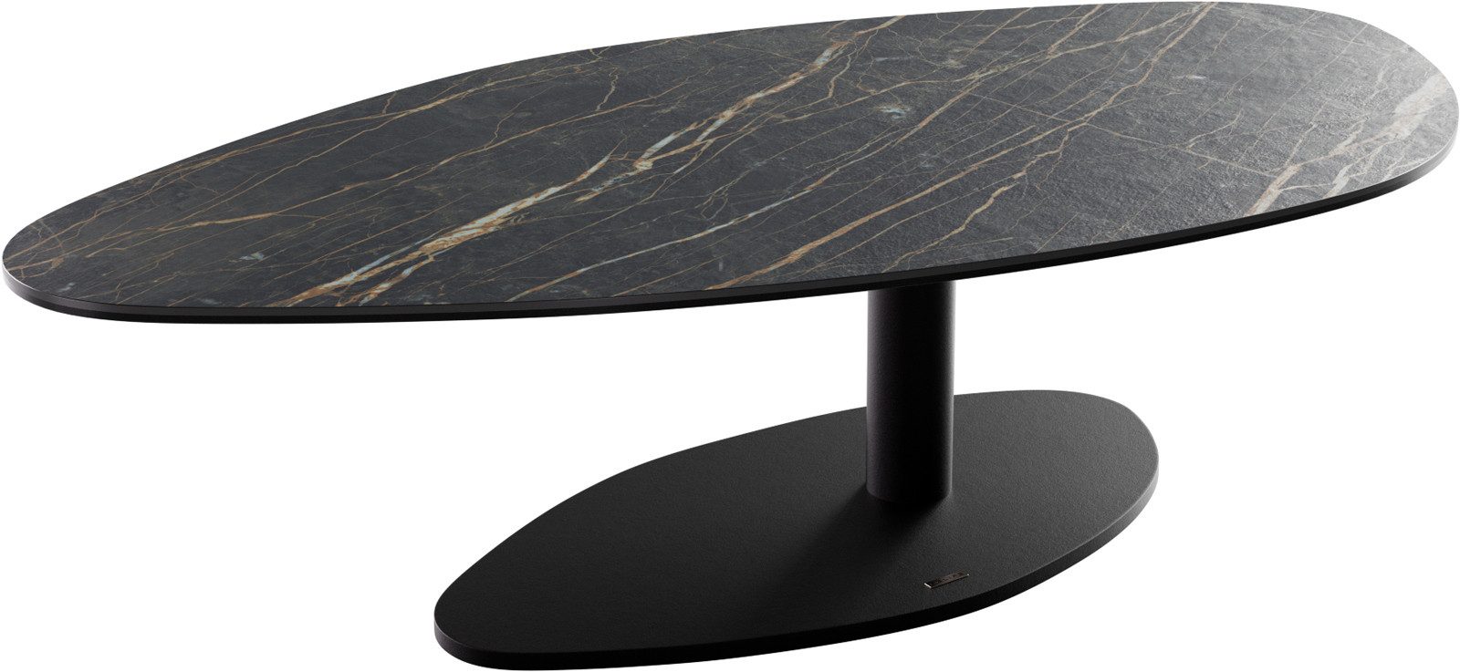 DELIFE Couchtisch Edge, Organisch 140x76 cm Keramik Laminam® Noir Desir Braun Vibany Metall Sc