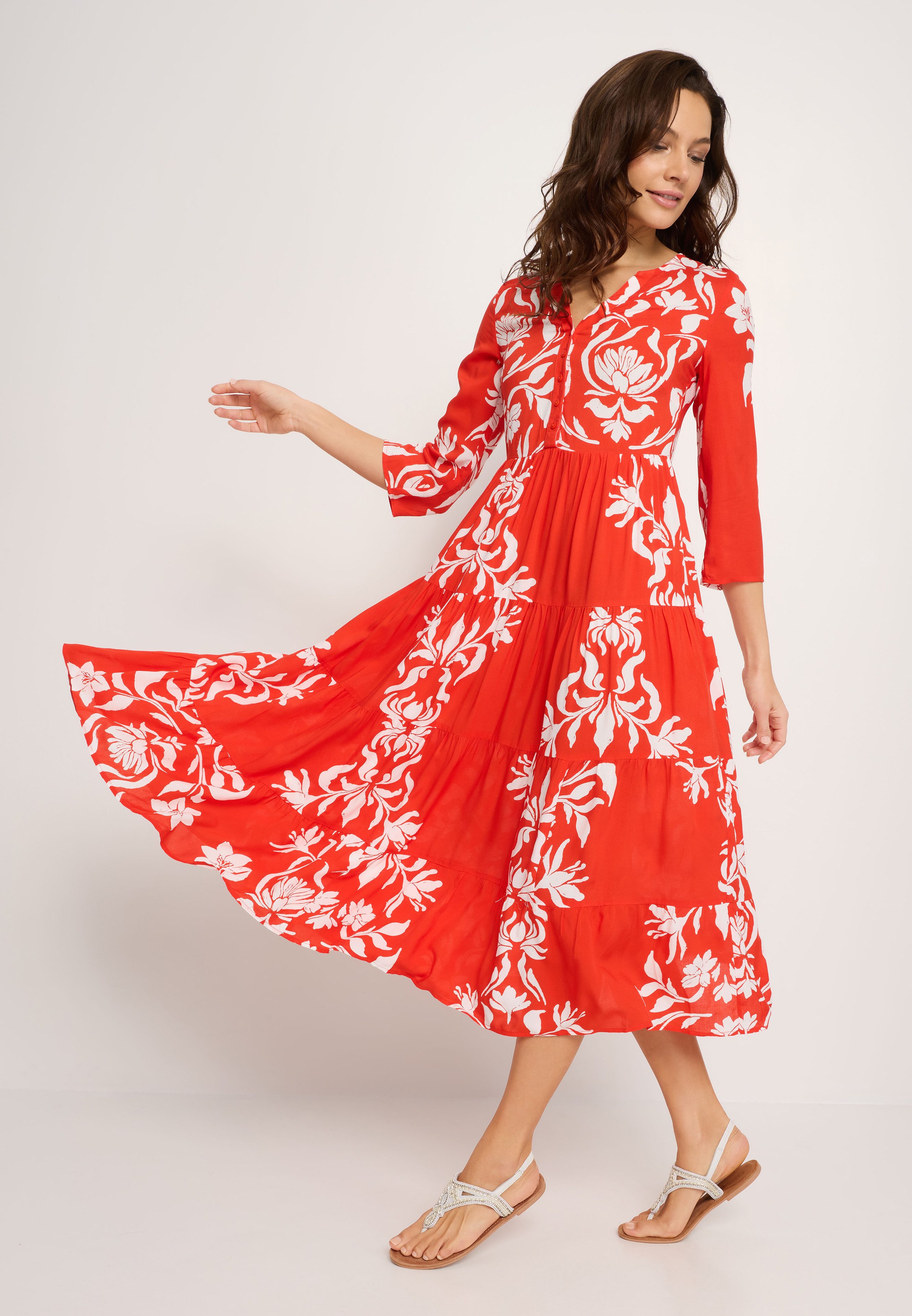 LASCANA Maxikleid mit Blumenprint und Knopfleiste, Sommerkleid, Strandkleid