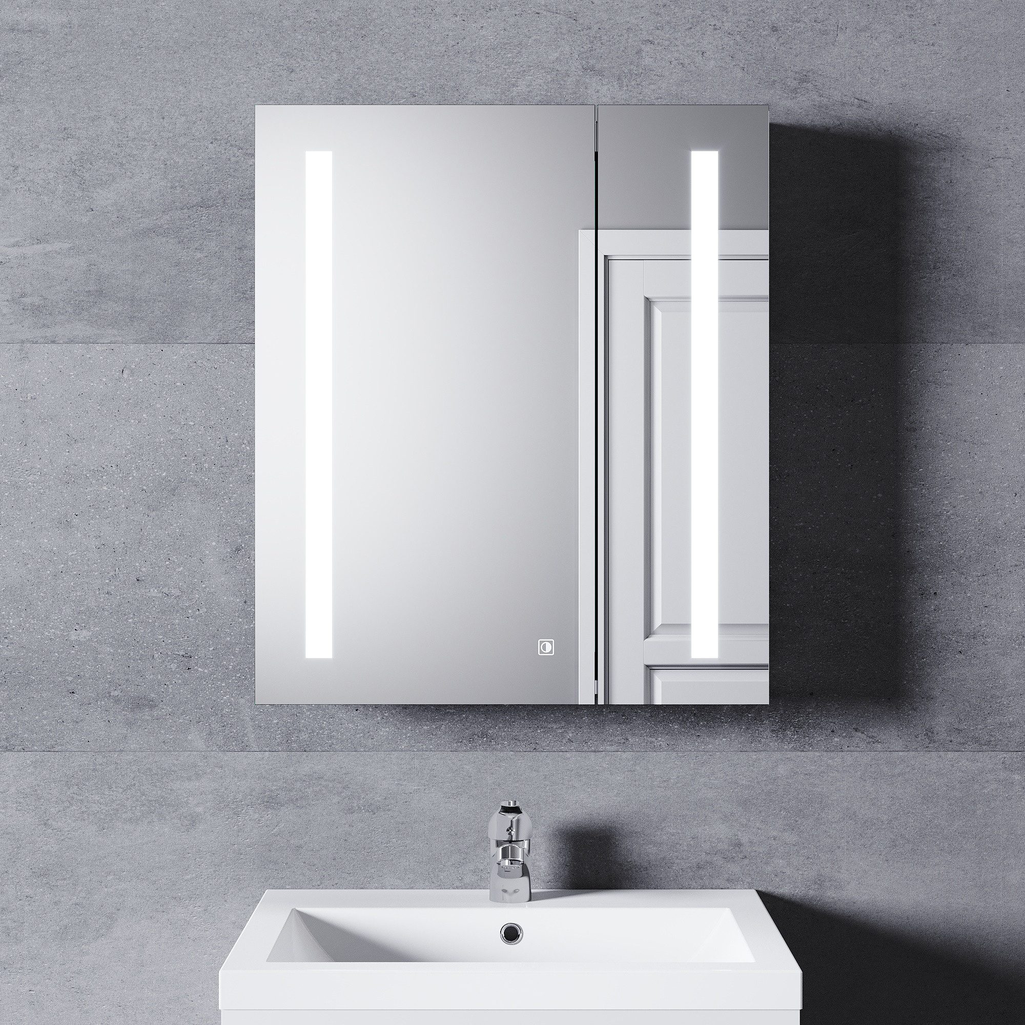 SONNI Spiegelschrank LED Spiegelschrank mit Beleuchtung 60x70cm Edelstahl mit Steckdose