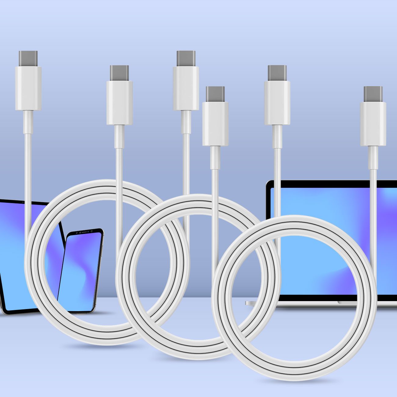 shop'n smile ideoon USB-C Ladekabel Weiß (1,5m), Schnellladekabel für Smartphone & Laptop USB-Kabel, (150 cm), 1,5m USB-C Ladekabel: 20W Power Delivery Schnellladen & flexibles TPE